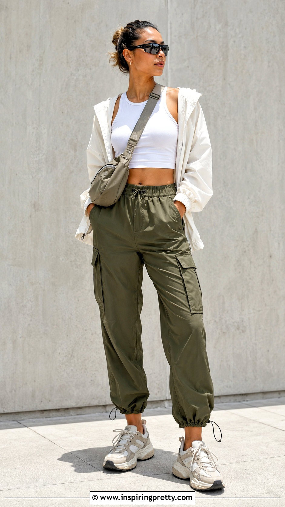 Athletic Cropped Tank Top With Cargo Pants - 20 athletic cropped tank top outfit ideas