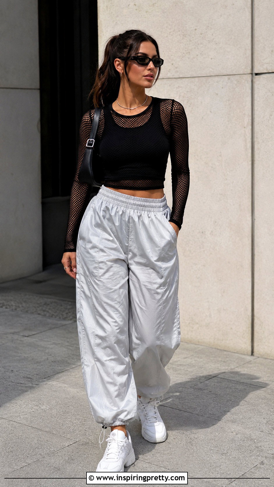 Athletic Mesh Top With Parachute Pants - 20 athletic mesh top outfit ideas