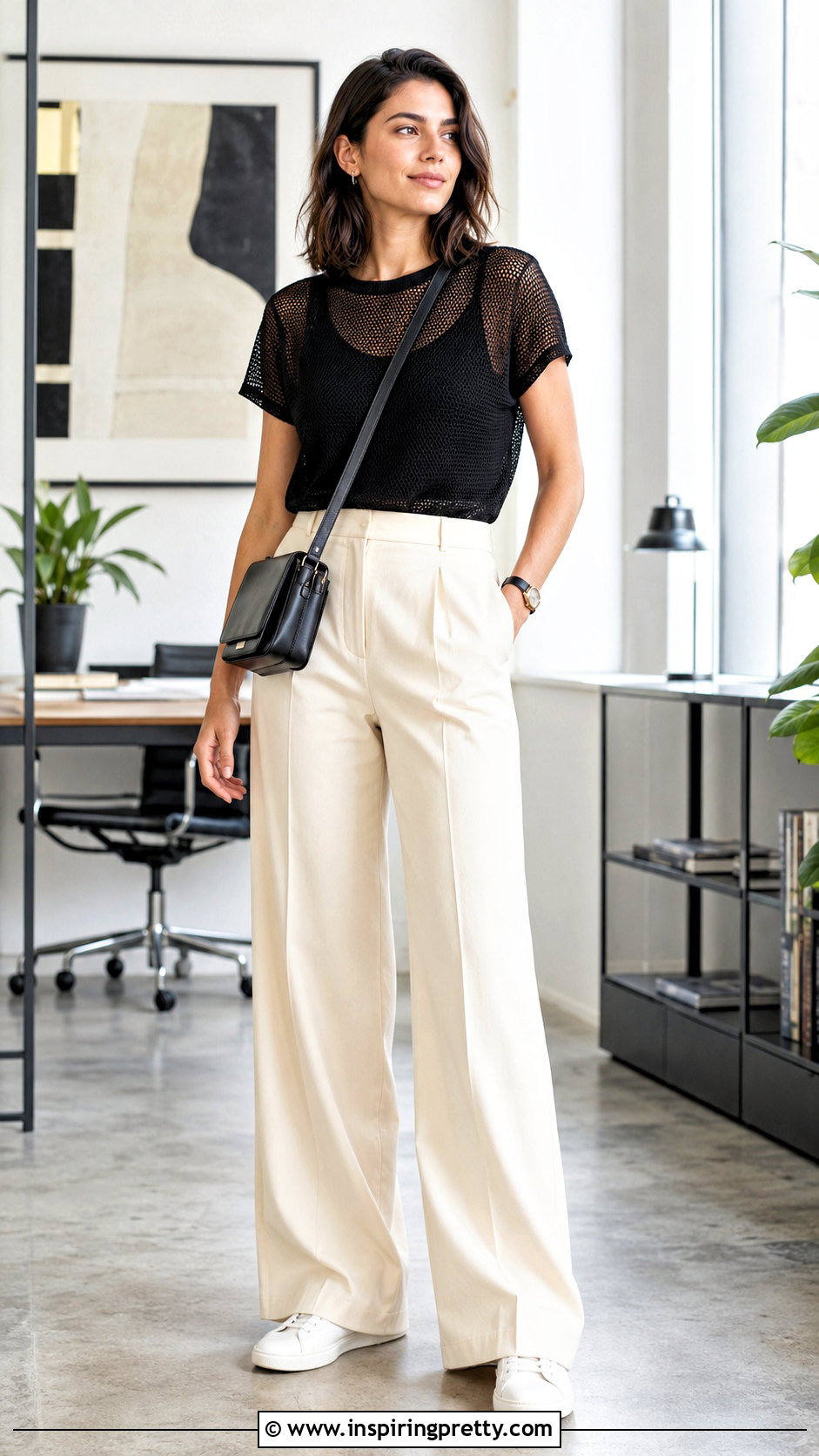 Athletic Mesh Top With Tailored Trousers - 20 athletic mesh top outfit ideas