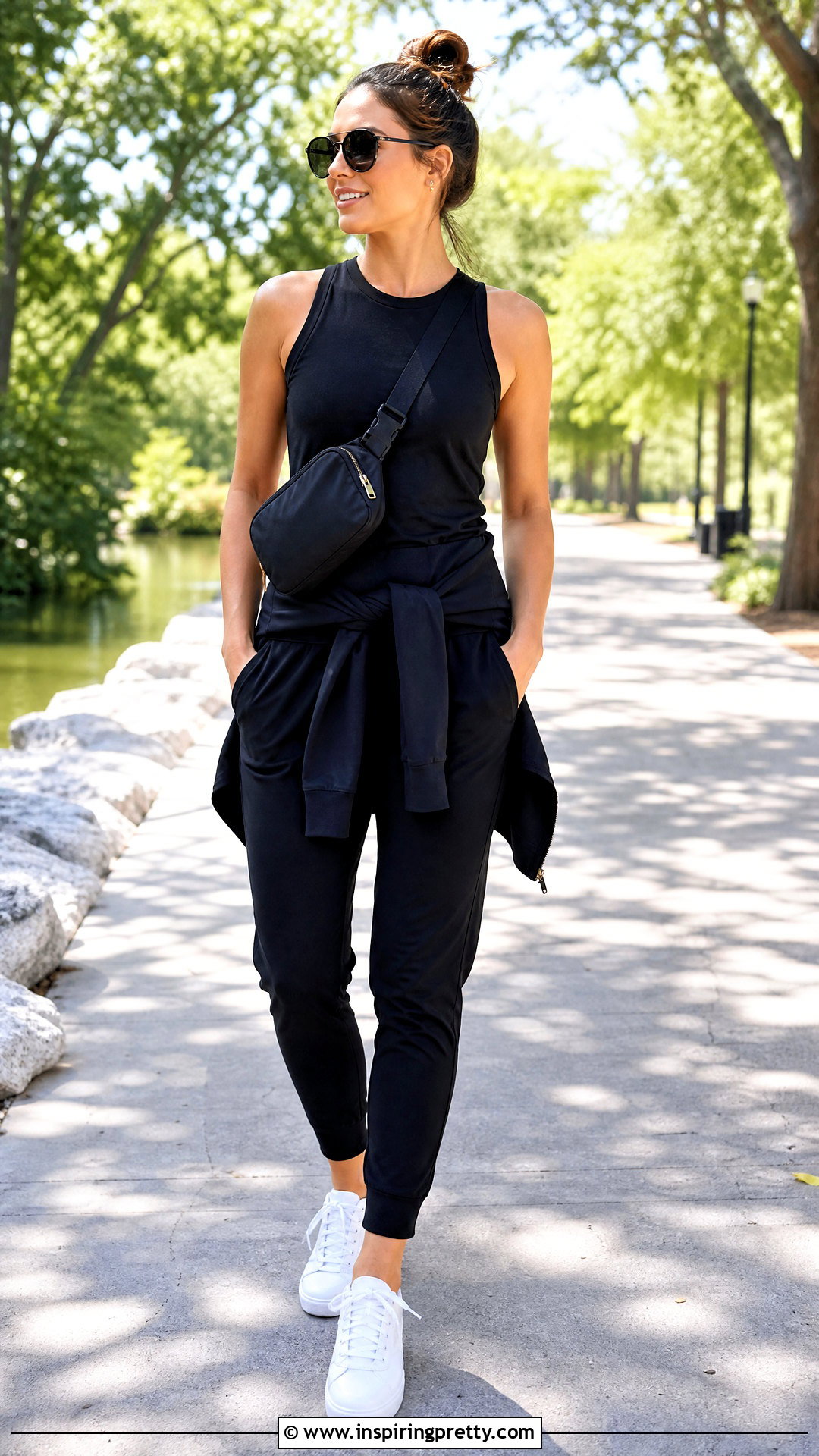 Athletic Sleeveless Top With Joggers - 50 sleeveless tops outfit ideas