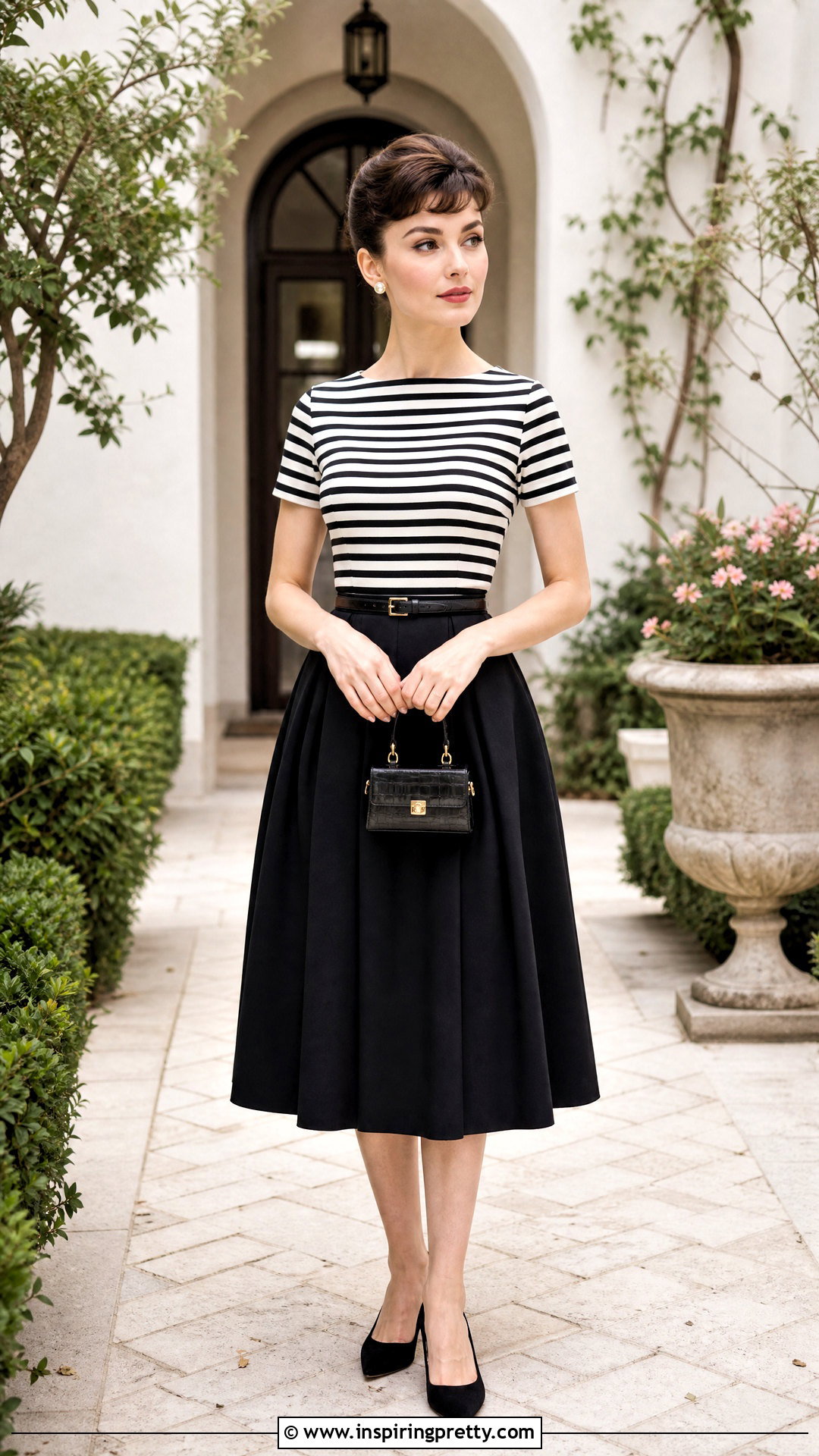 Audrey Hepburn Striped Top With A Line Skirt - 20 Audrey Hepburn Striped Top outfit ideas
