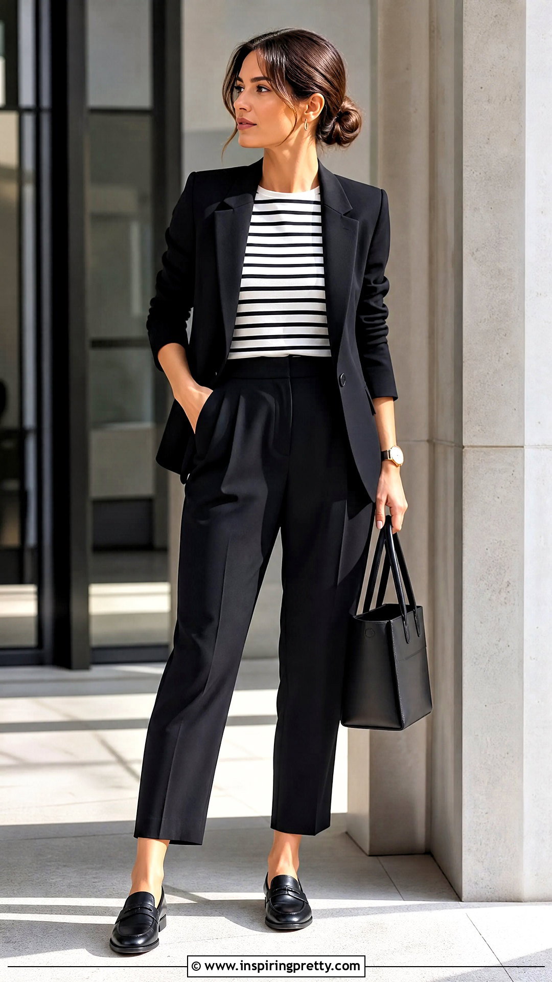 Audrey Hepburn Striped Top With Black Blazer - 20 Audrey Hepburn Striped Top outfit ideas