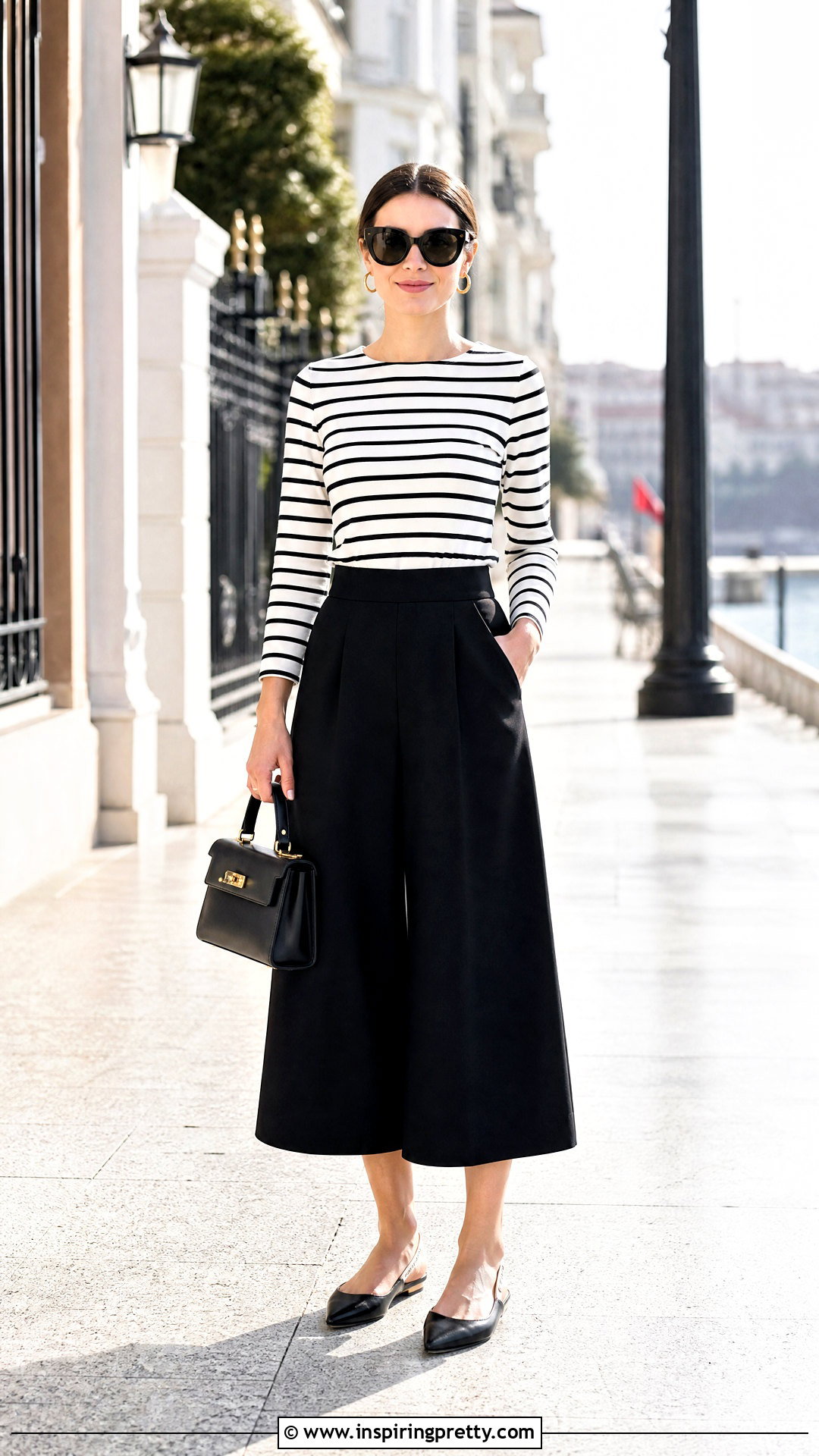 Audrey Hepburn Striped Top With Culottes - 20 Audrey Hepburn Striped Top outfit ideas