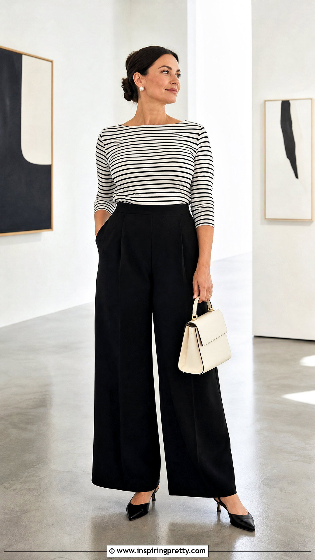 Audrey Hepburn Striped Top With Wide Leg Trousers - 20 Audrey Hepburn Striped Top outfit ideas