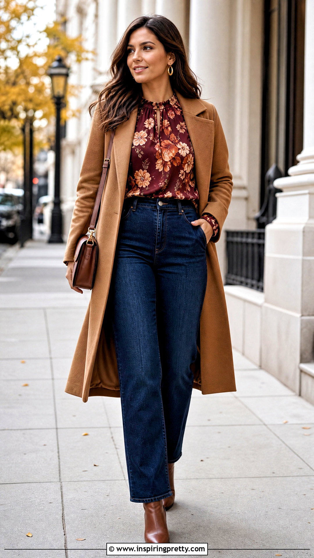 Autumn Floral Top With Dark Wash Jeans - 20 Autumn Flower Tops outfit ideas