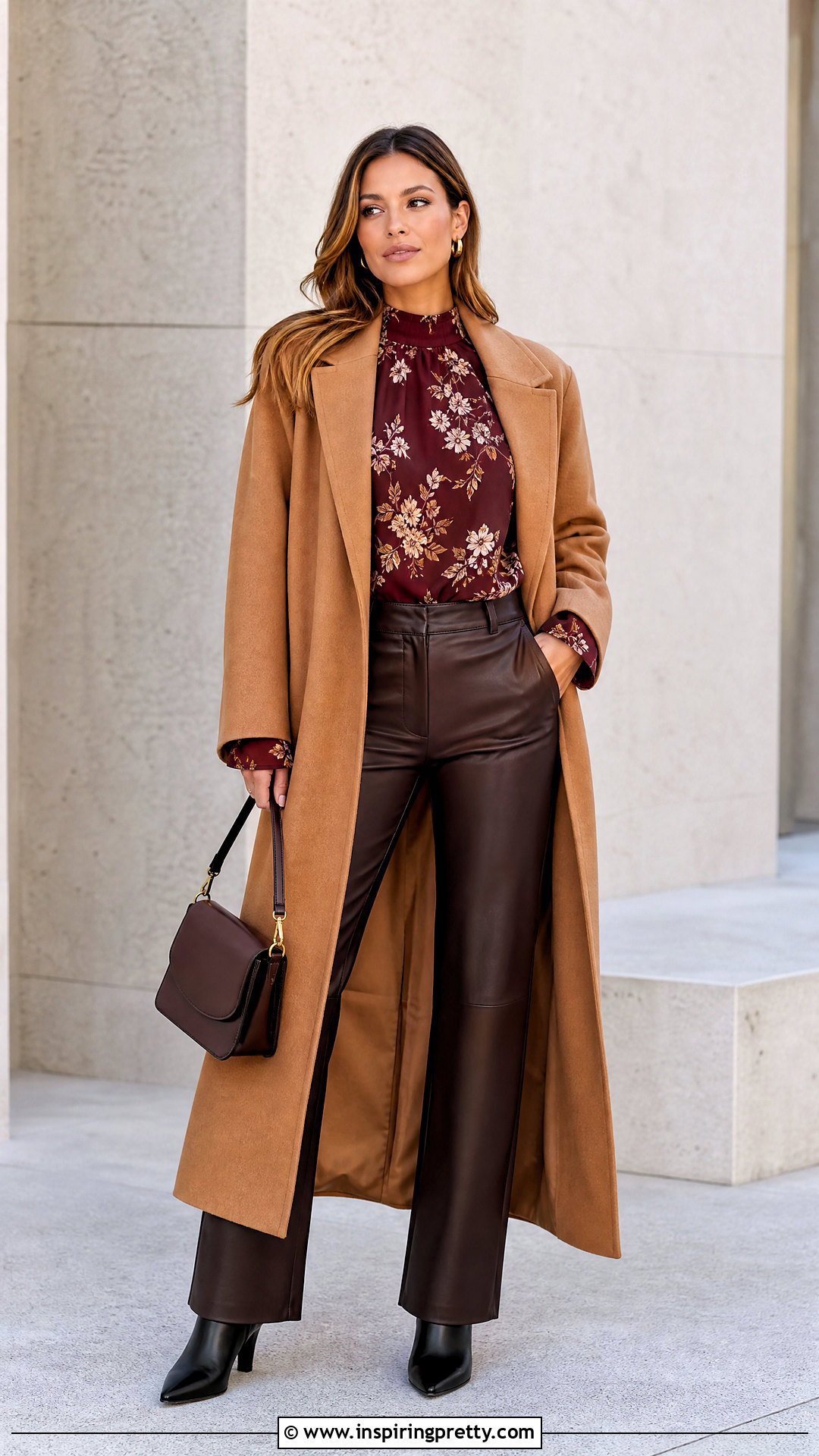 Autumn Floral Top With Faux Leather Pants - 20 Autumn Flower Tops outfit ideas