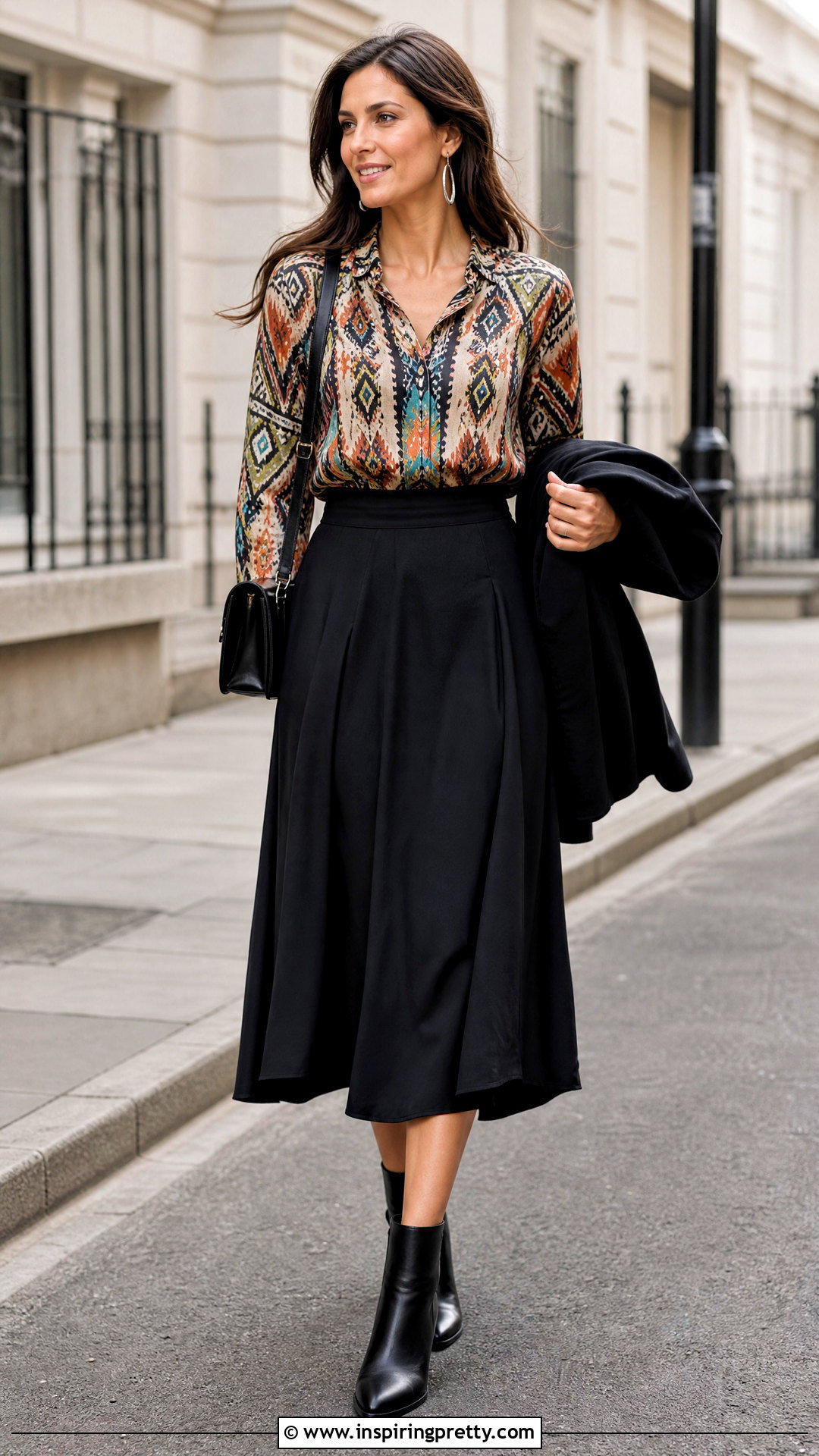 Aztec Top With A Black Midi Skirt And Boots - 25 Aztec Top Outfit ideas