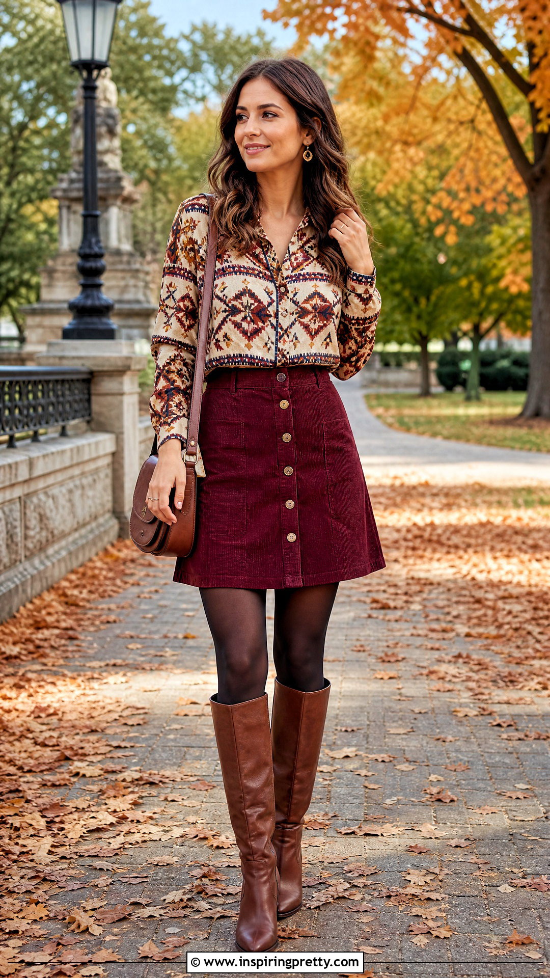 Aztec Top With A Corduroy Skirt And Knee High Boots - 25 Aztec Top Outfit ideas