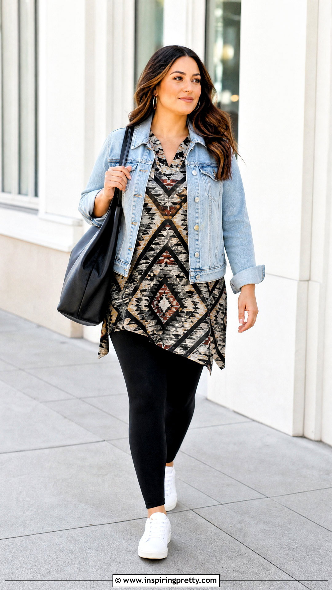 Aztec Top With Black Leggings And Sneakers - 25 Aztec Top Outfit ideas