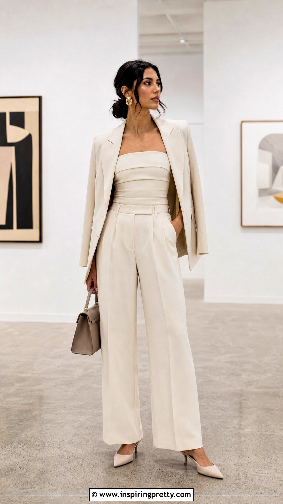 Babaton Eyecatcher Tube Top With Wide Leg Trousers - 20 babaton eyecatcher tube top outfit ideas