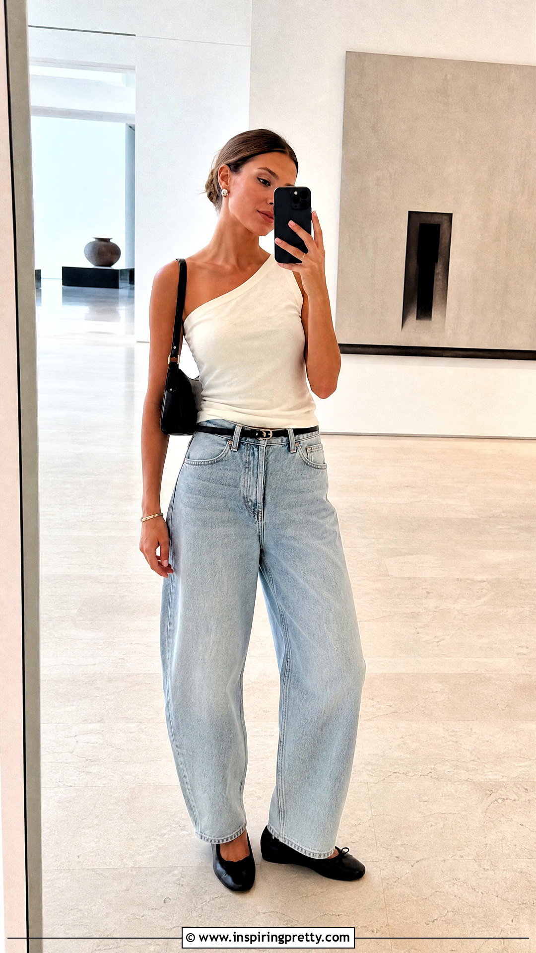 Babaton One Shoulder Top With Barrel Jeans - 20 babaton one shoulder top outfit ideas