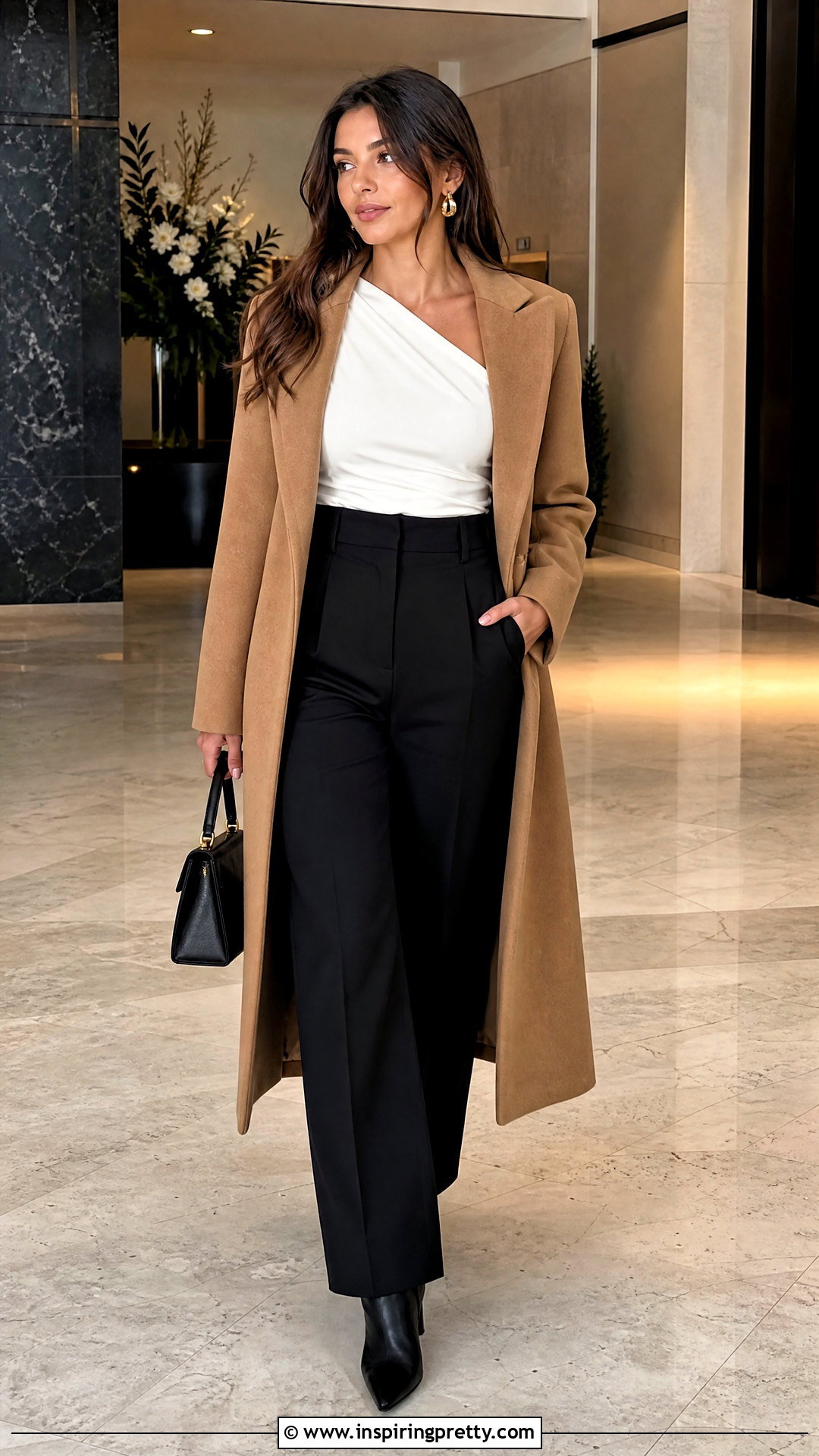 Babaton One Shoulder Top With Long Coat And Trousers - 20 babaton one shoulder top outfit ideas