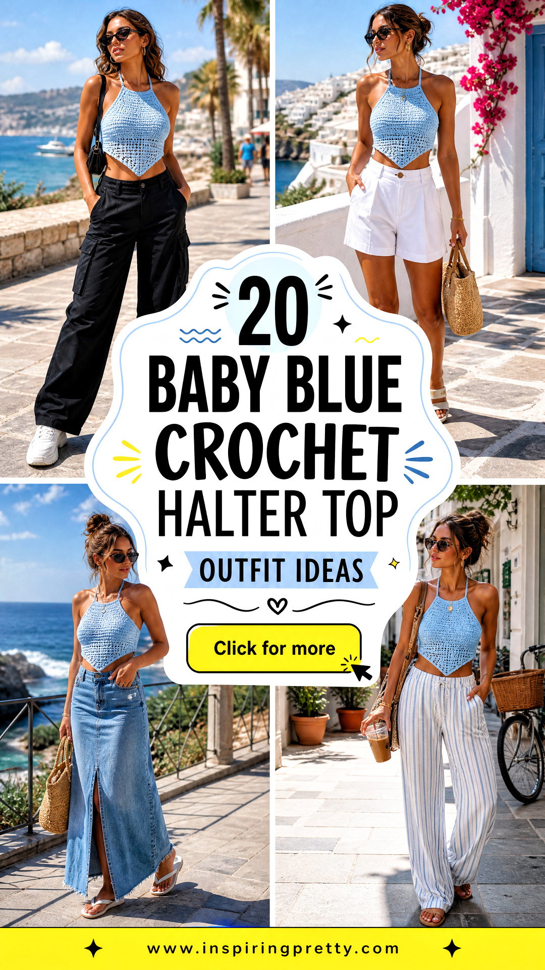 20 Baby Blue Crochet Halter Top Outfit Ideas for Summer - 20 Baby Blue Crochet Halter Top Outfit Ideas for Summer