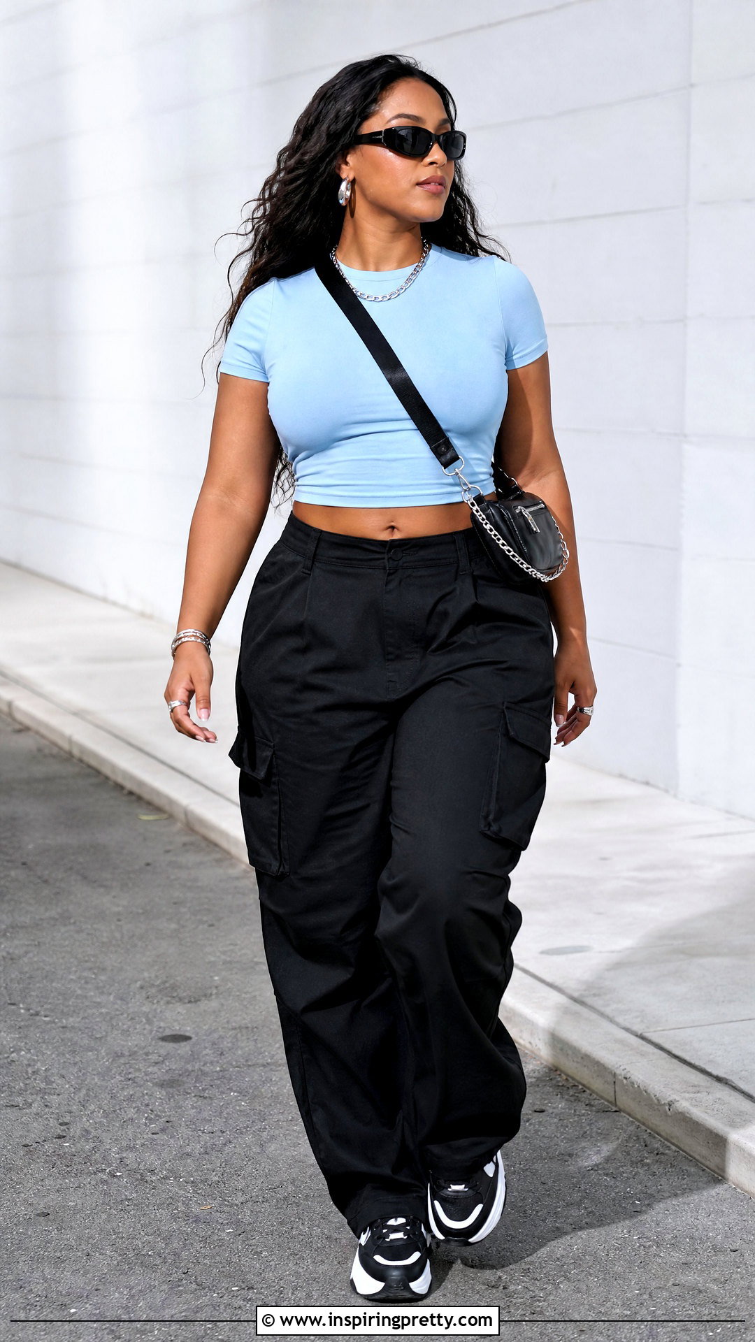 Baby Blue Crop Top With Black Cargo Pants - 20 baby blue crop top aesthetic ideas