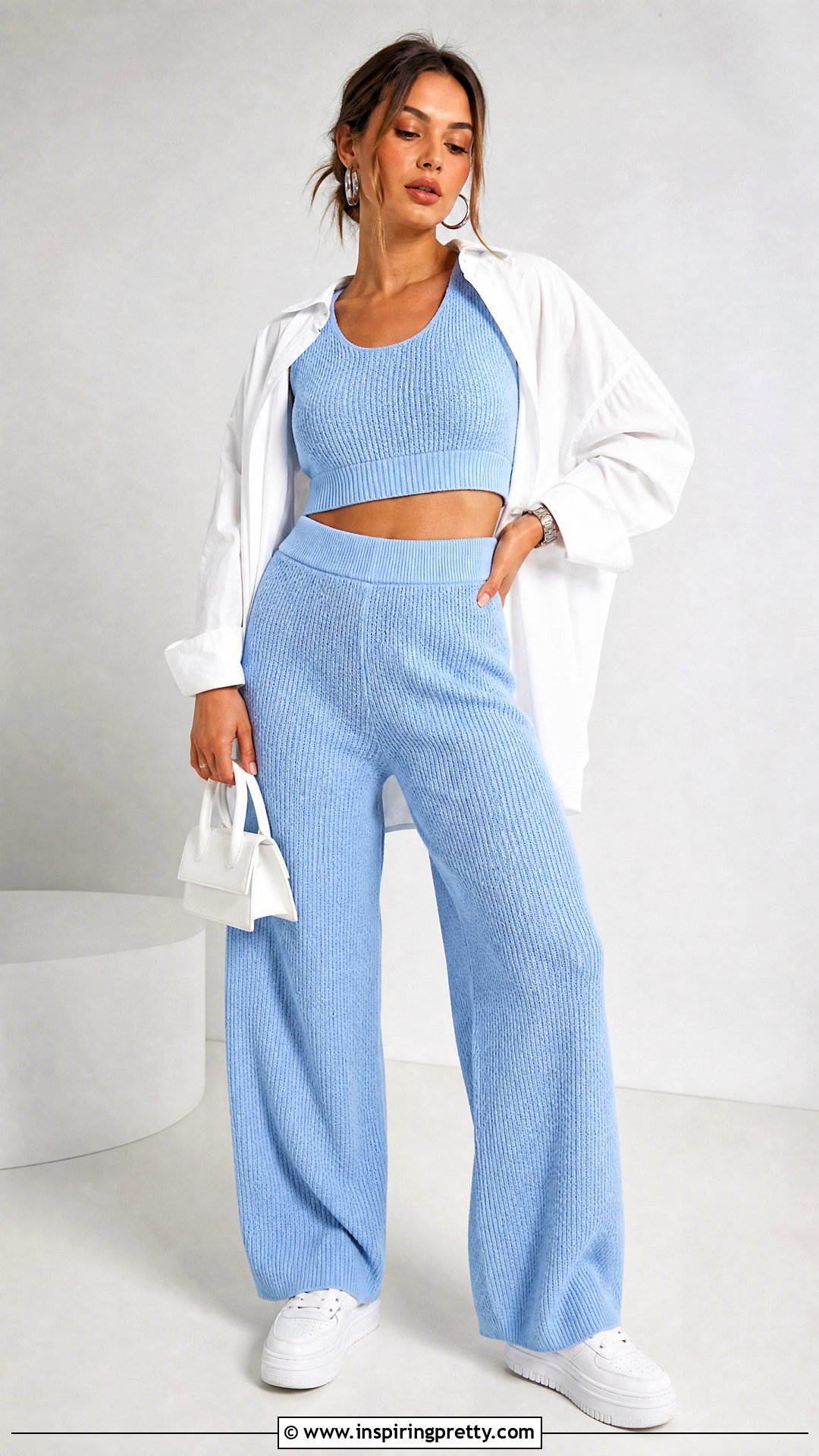 Baby Blue Crop Top With Matching Wide Leg Pants - 20 baby blue crop top aesthetic ideas