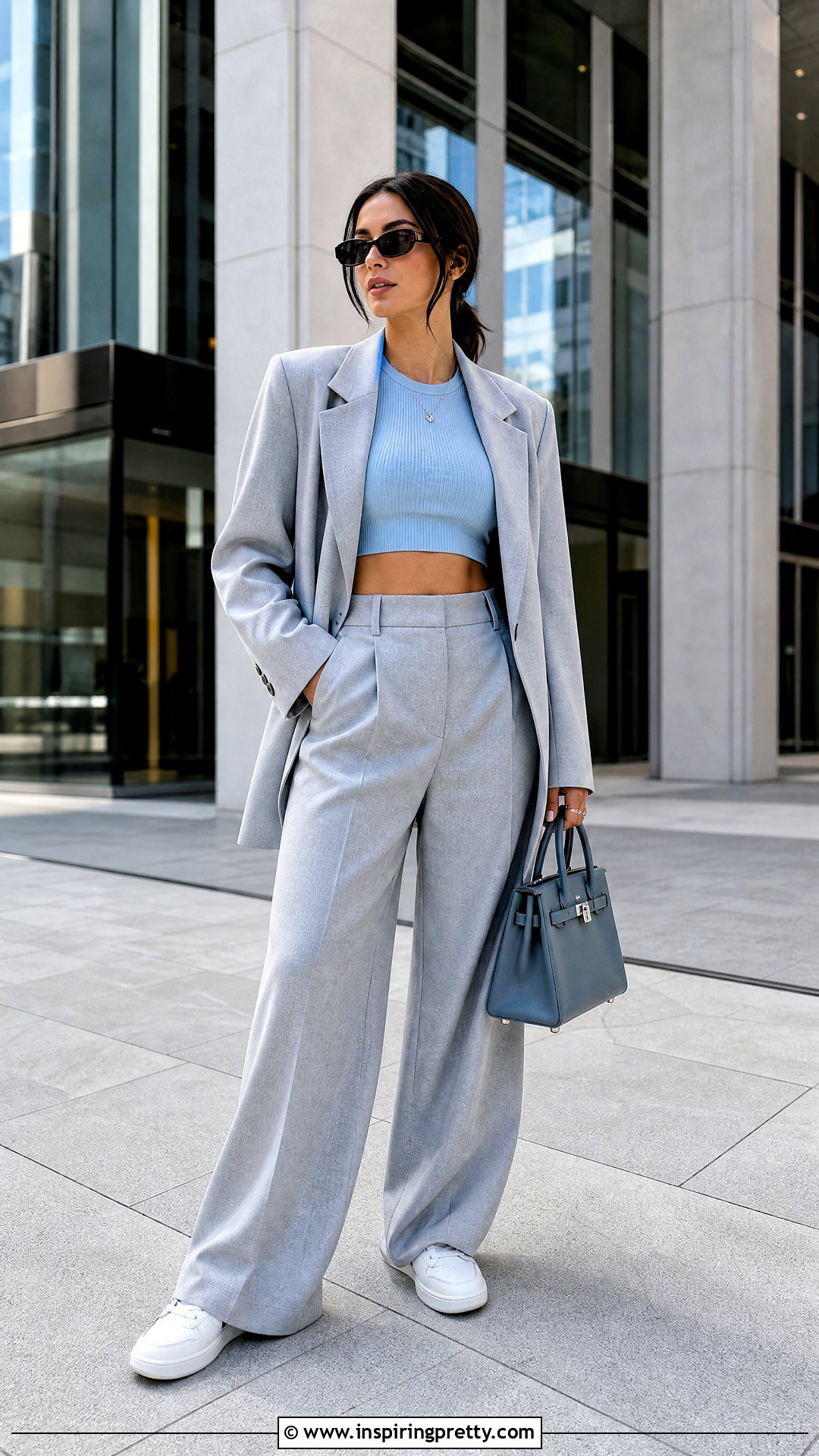 Baby Blue Crop Top With Oversized Suit - 20 baby blue crop top aesthetic ideas