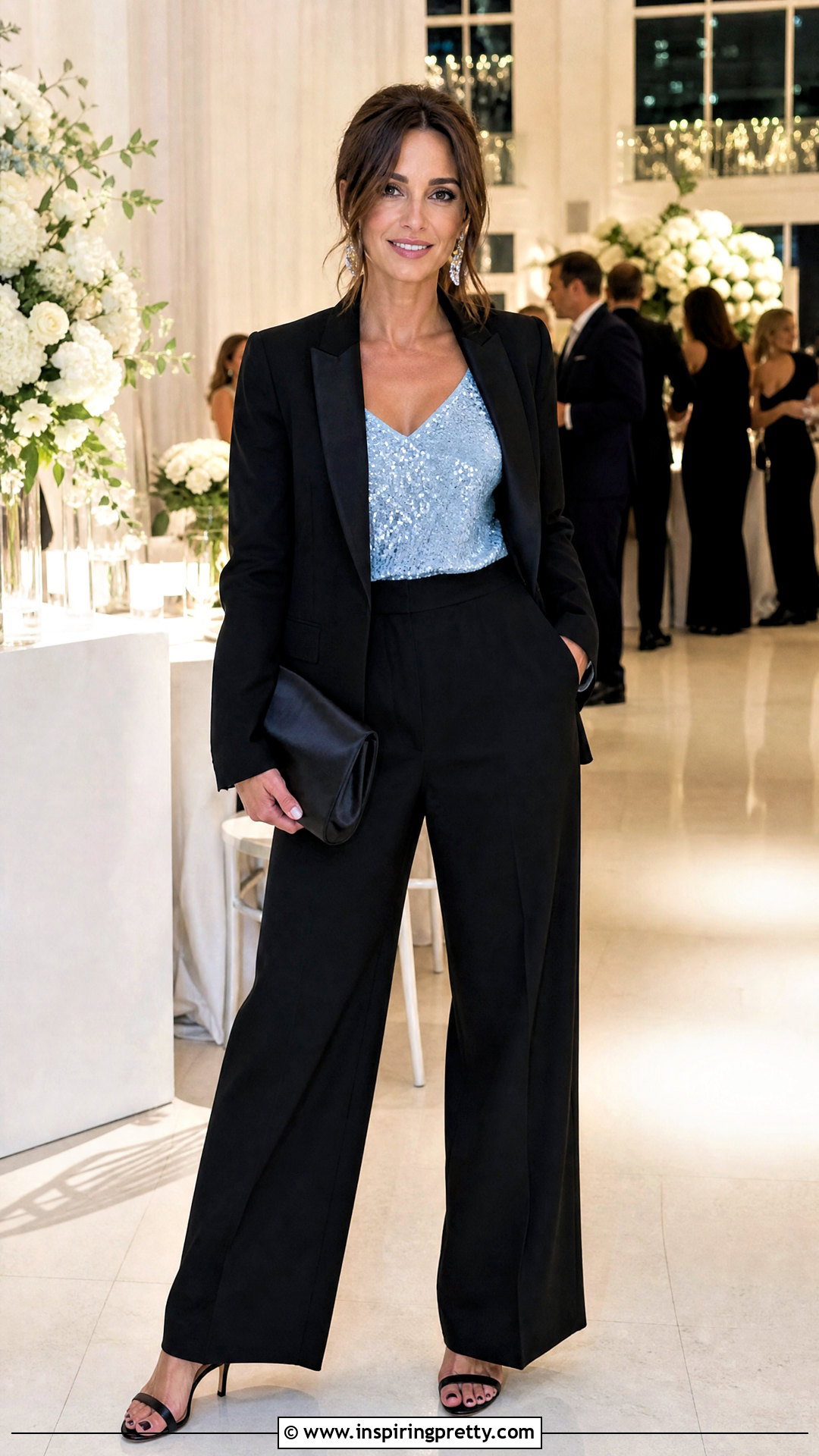 Baby Blue Sequin Top With Black Pants - 50 baby blue top outfit ideas