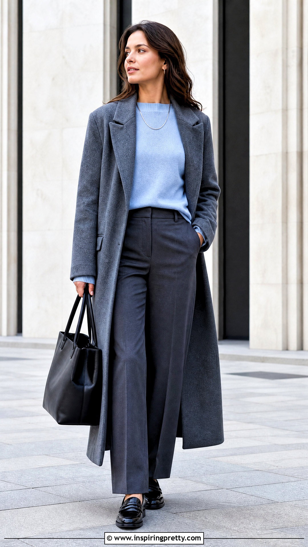 Baby Blue Sweater With Gray Trousers - 50 baby blue top outfit ideas