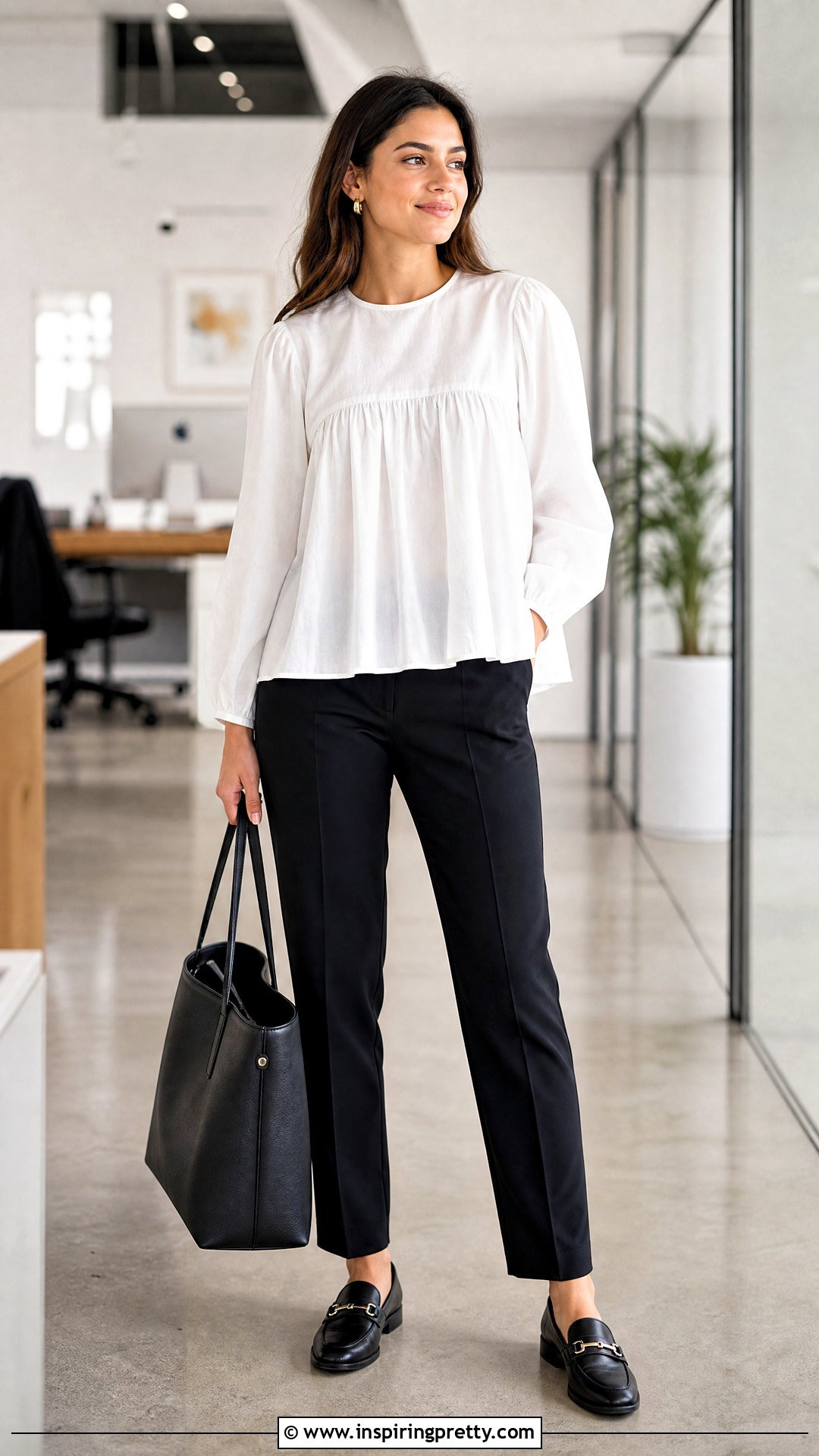Baby Doll Top With Black Tailored Trousers - 50 Baby Doll Top Outfit ideas