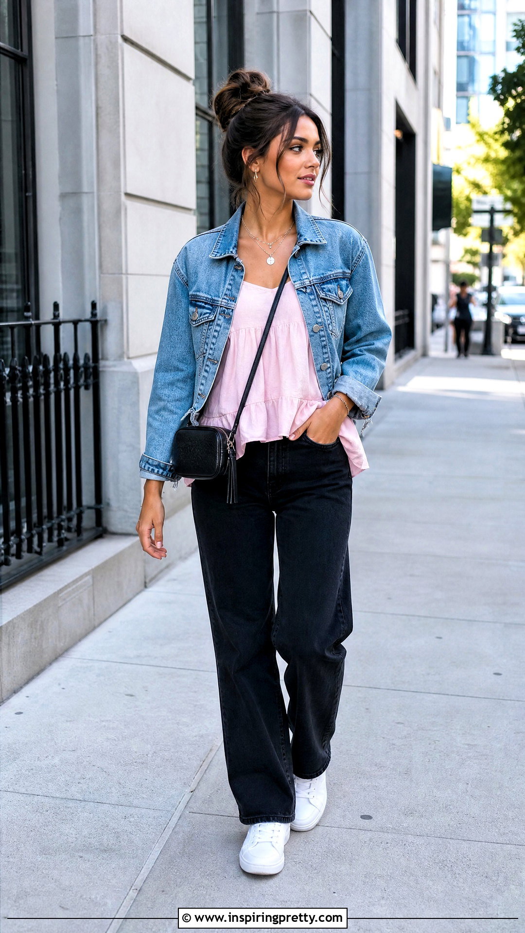 Baby Doll Top With Denim Jacket And Black Jeans - 50 Baby Doll Top Outfit ideas