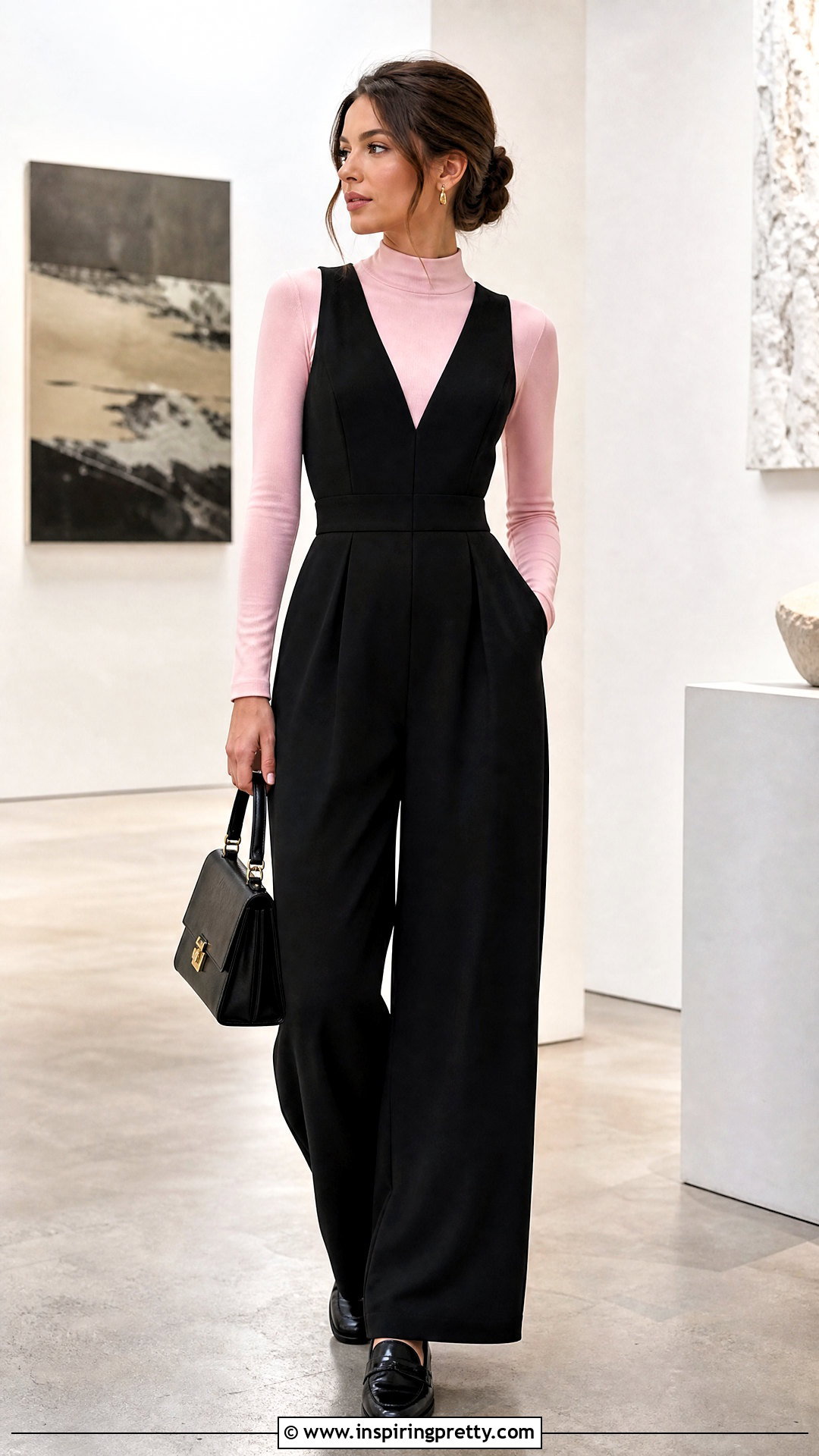 Baby Pink Top With Black Jumpsuit Layer - 50 baby pink top outfit ideas