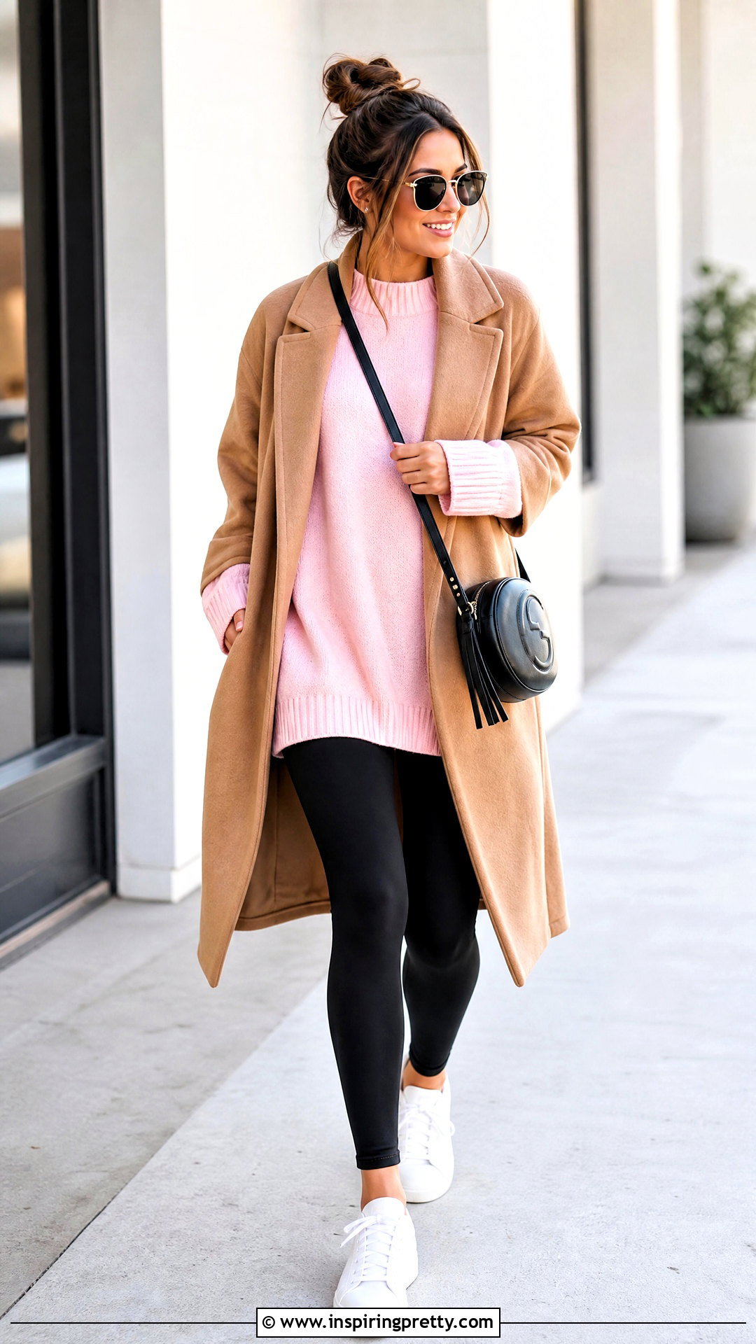 Baby Pink Top With Black Leggings - 50 baby pink top outfit ideas