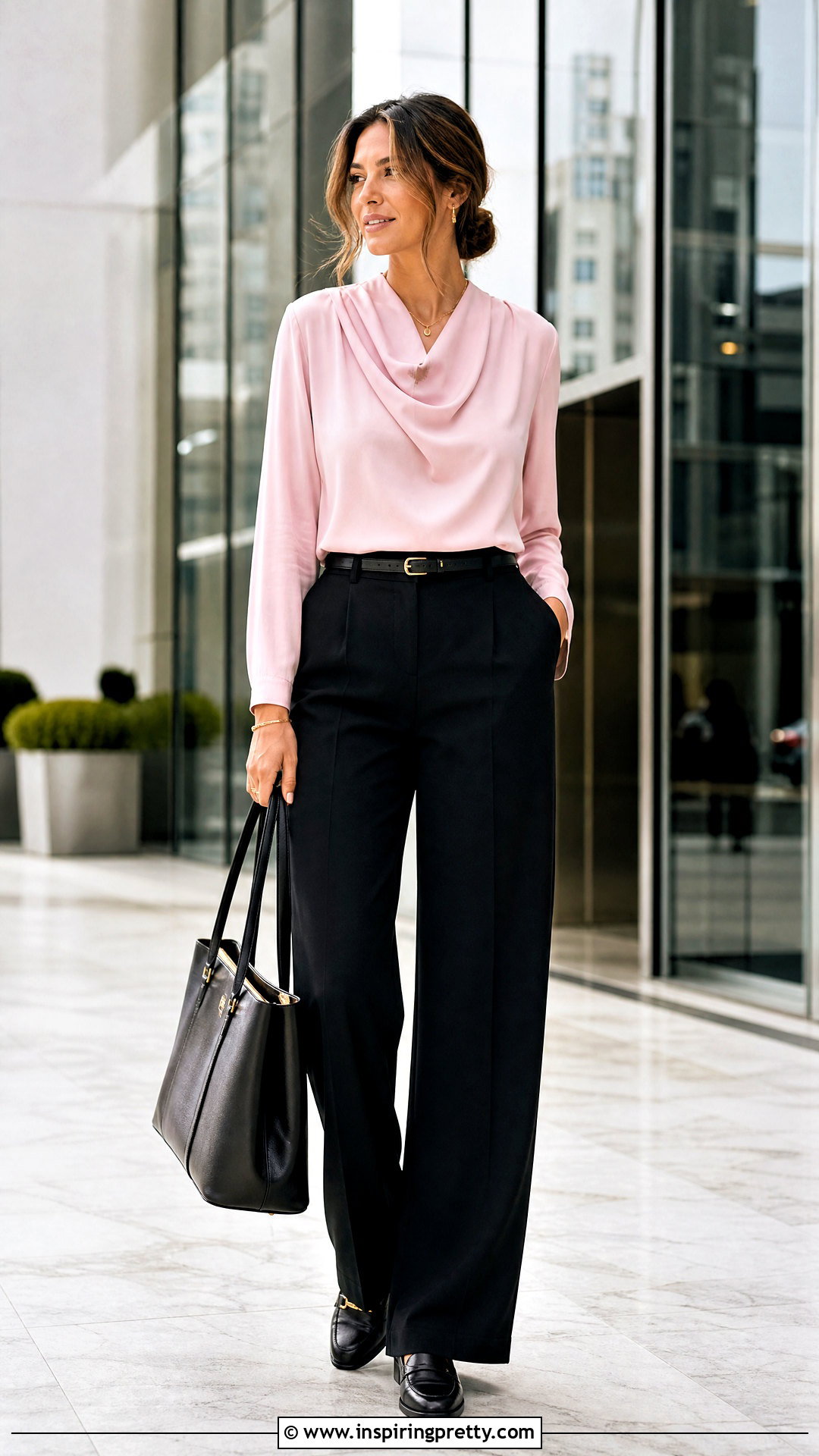 Baby Pink Top With Black Trousers - 50 baby pink top outfit ideas