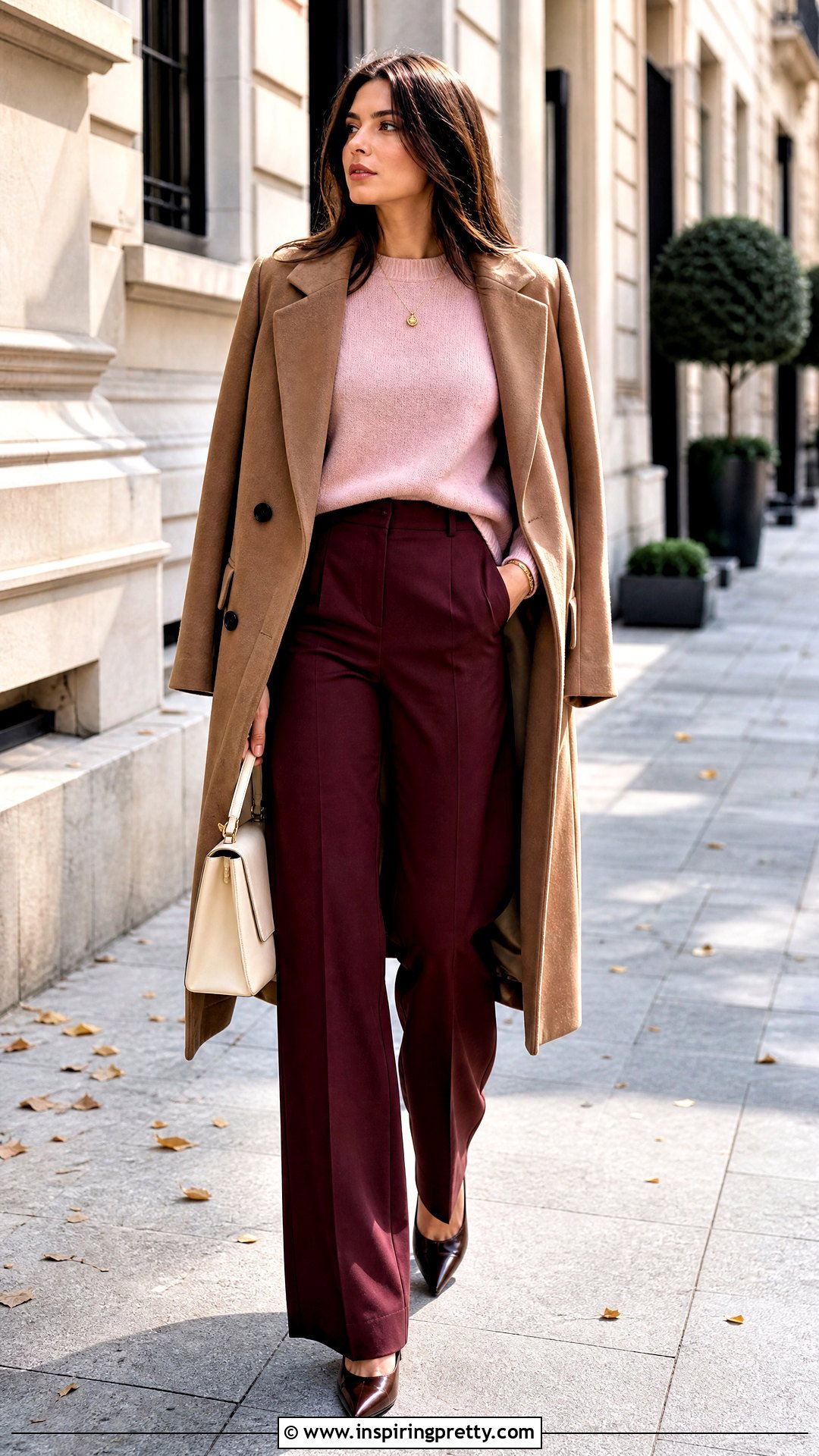 Baby Pink Top With Burgundy Pants - 50 baby pink top outfit ideas