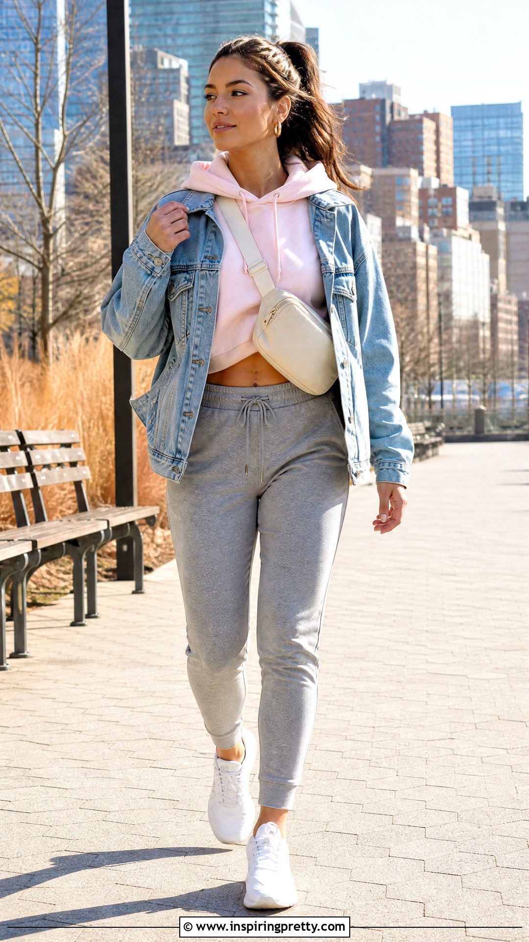 Baby Pink Top With Gray Joggers - 50 baby pink top outfit ideas