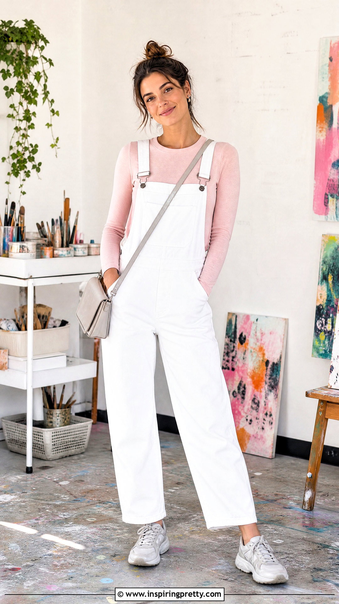 Baby Pink Top With White Overalls - 50 baby pink top outfit ideas