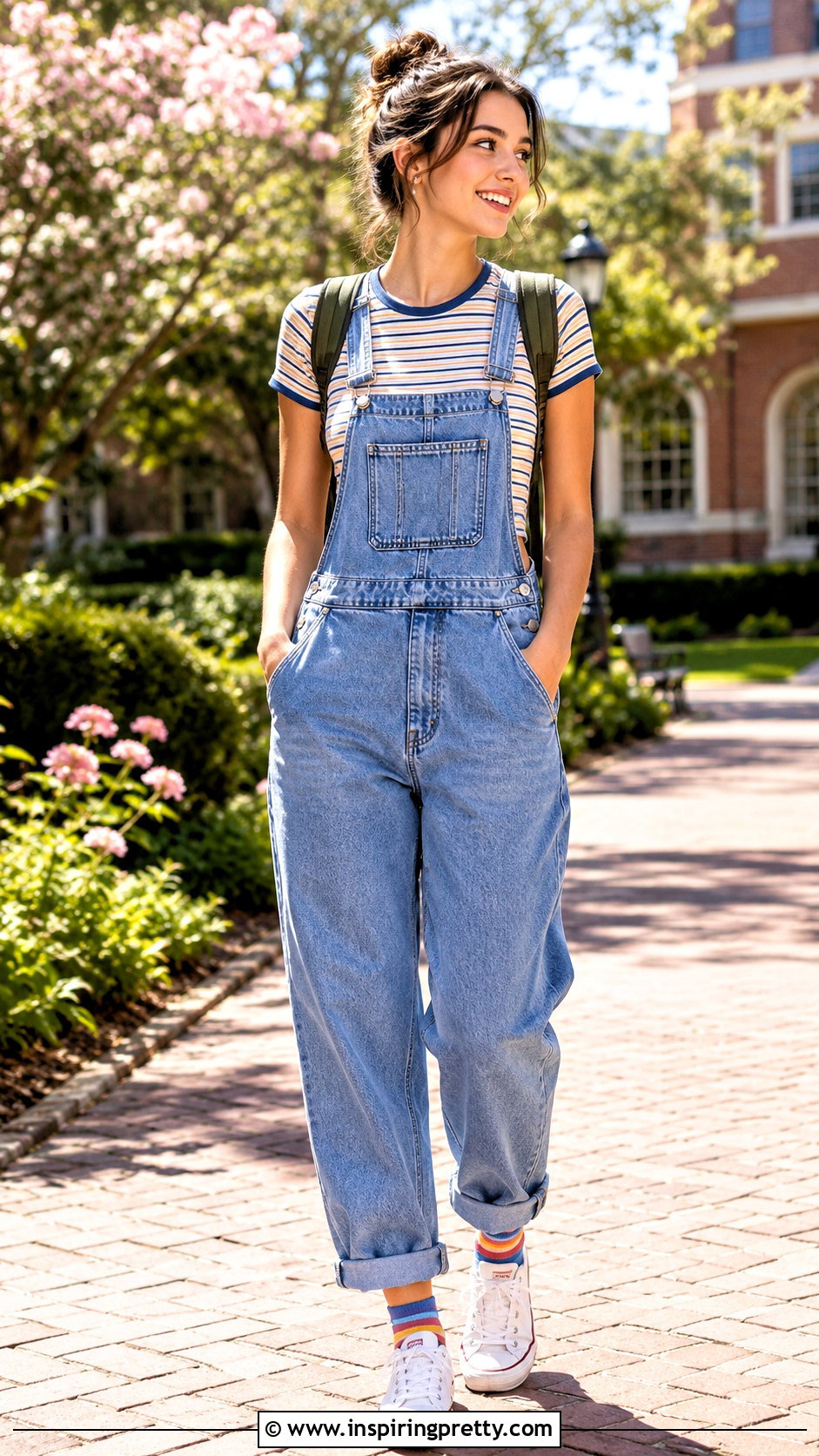 Baby Tee Crop Top With Denim Overalls - 20 cute crop tops for school outfit ideas