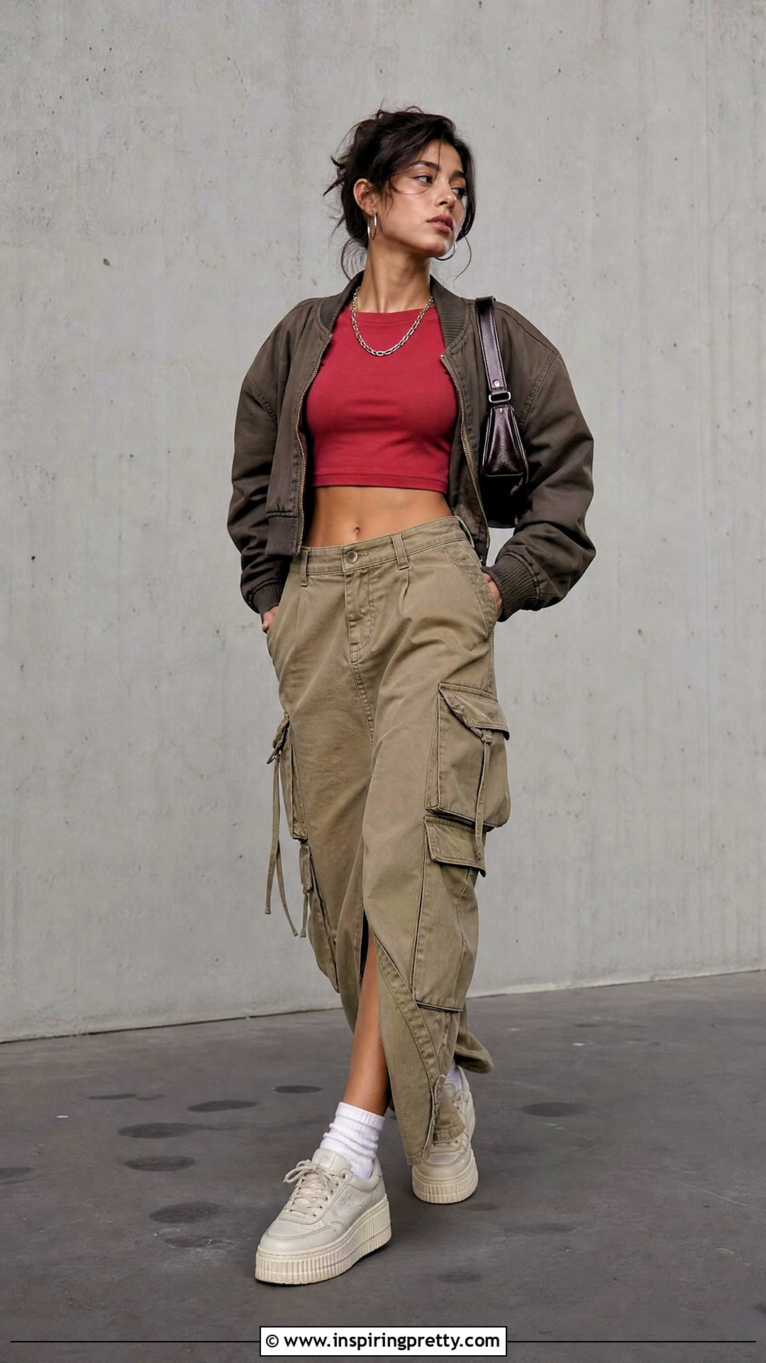 Baby Tee Short Top With Cargo Skirt - 50 short tops outfit ideas