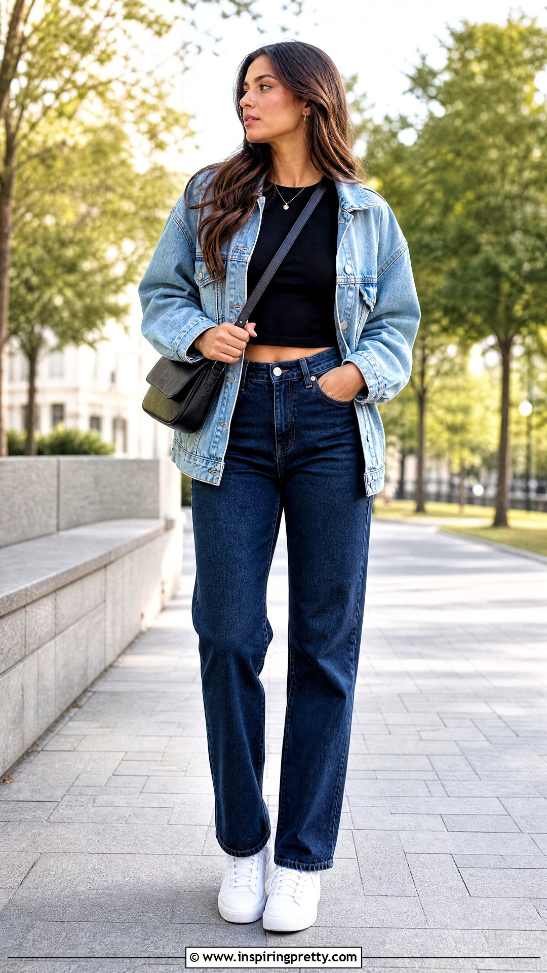 Baby Tee With Denim Jacket - 50 baby top outfit ideas