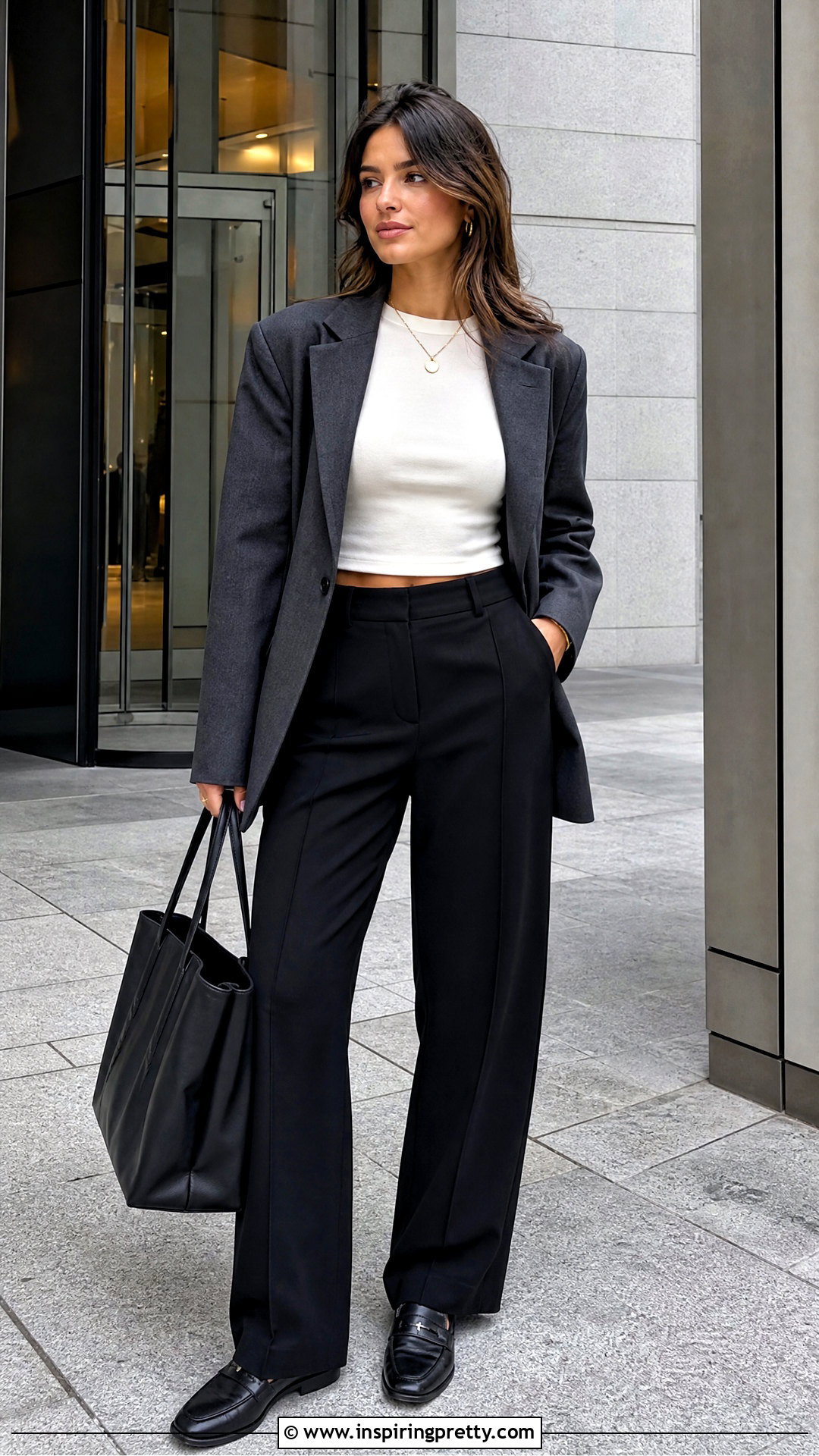 Baby Tee With Oversized Blazer - 50 baby top outfit ideas