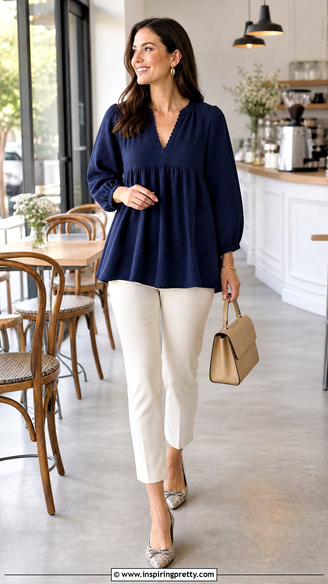 Babydoll Top With Slim Ankle Pants - 50 stylish tops fashion ideas