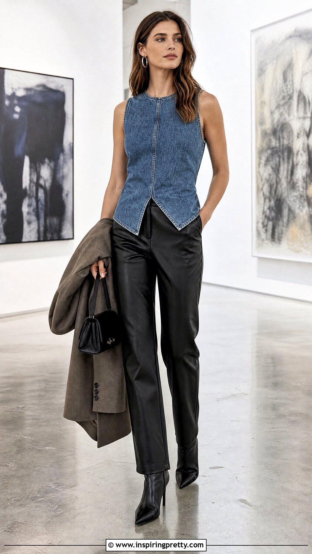 Baccini Denim Top With Leather Pants - 25 Baccini Denim Top outfit ideas