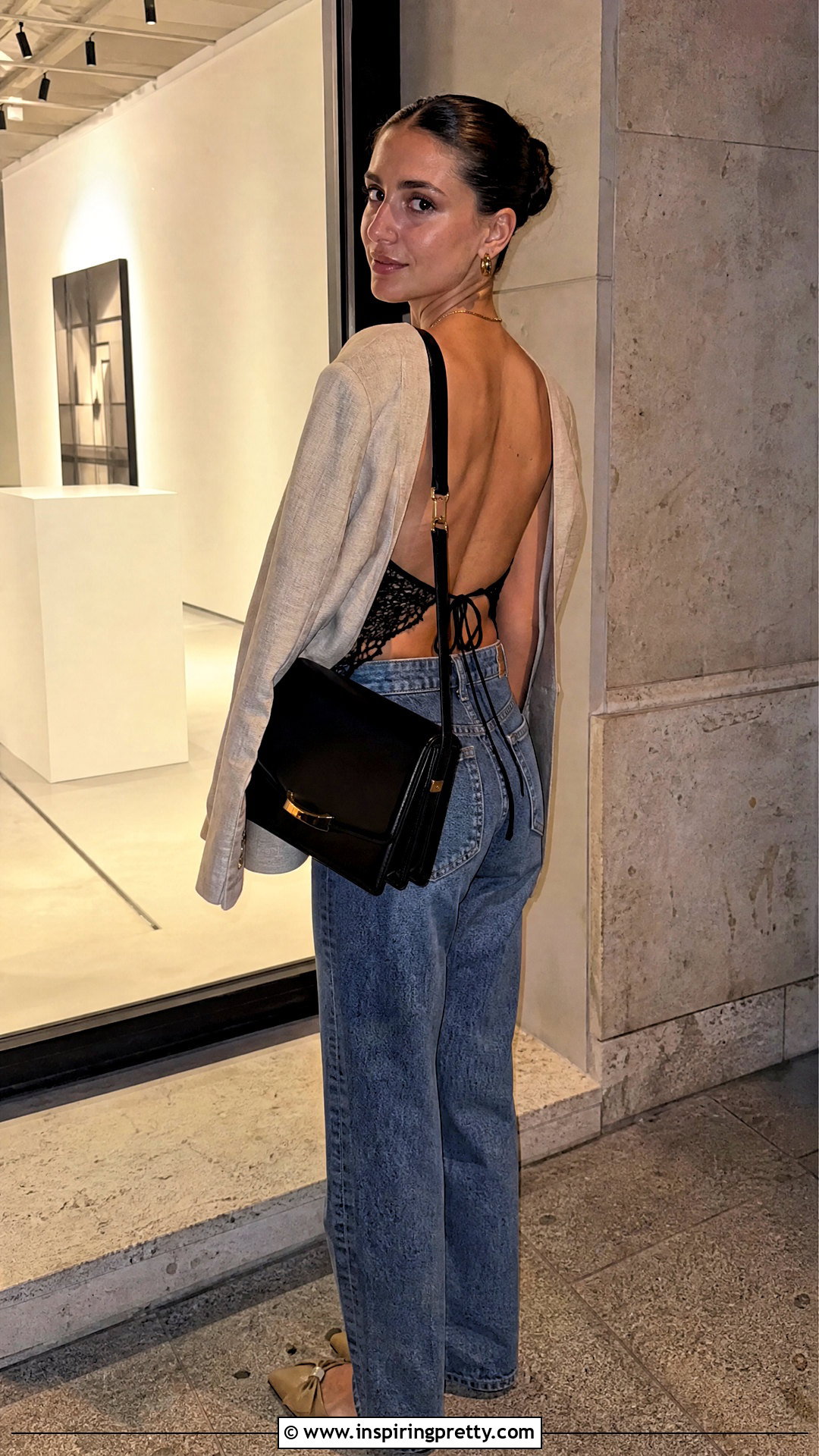 Backless Crochet Top With Blazer And Jeans - 50 backless crochet top outfit ideas