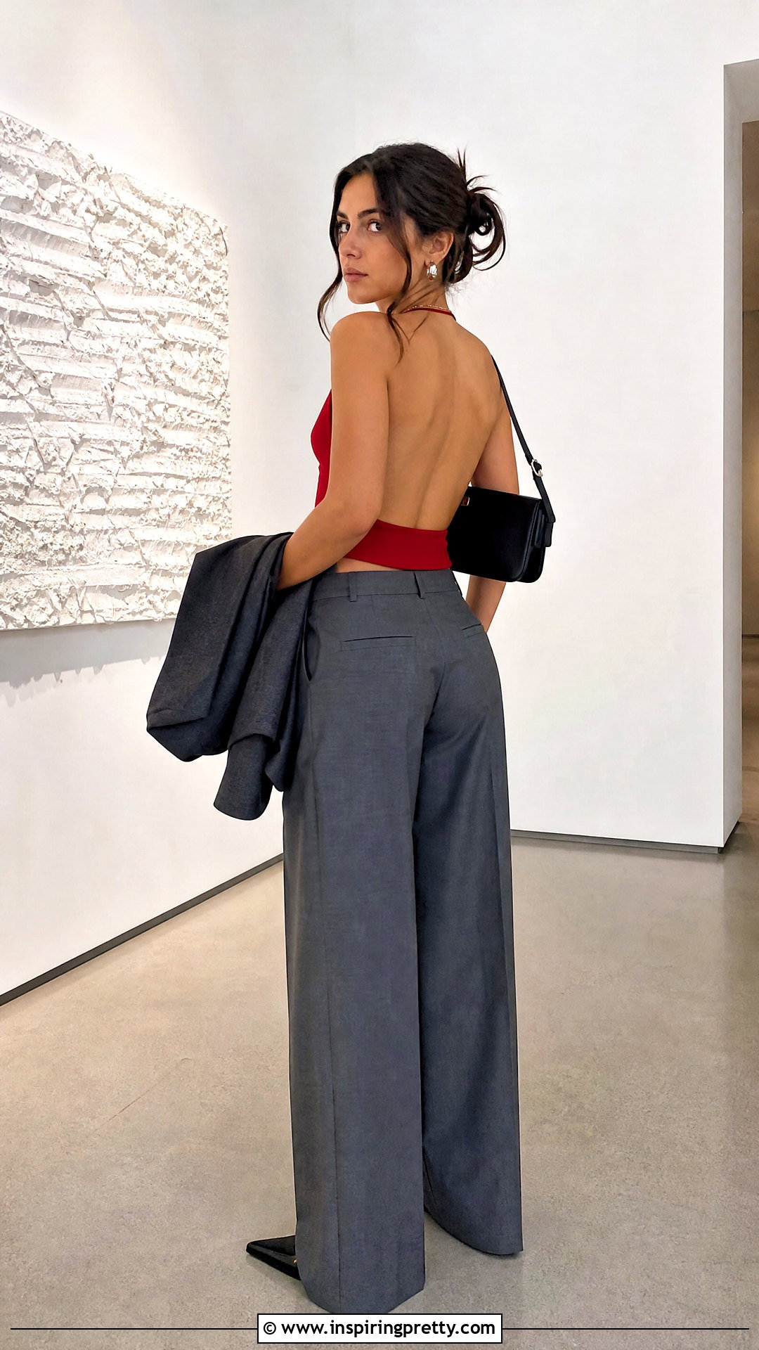 Backless Crop Top With Gray Wide Leg Pants - 50 backless crop top outfit ideas