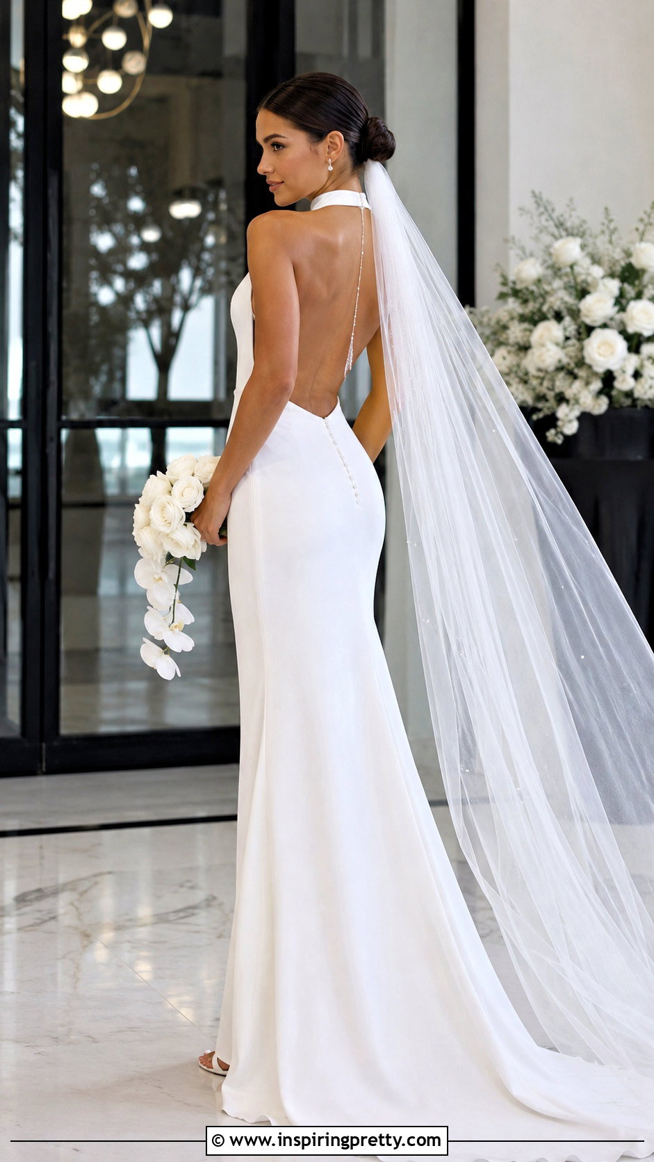 Backless Halter Wedding Dress With Low Bun - 50 halter top wedding dress outfit ideas