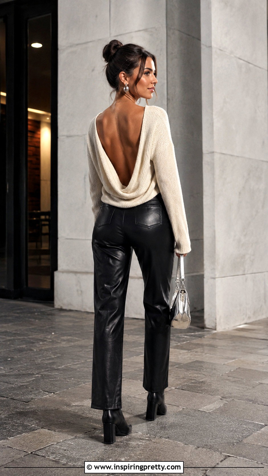 Backless Sweater Top With Faux Leather Pants - 25 Backless Sweater Top outfit ideas
