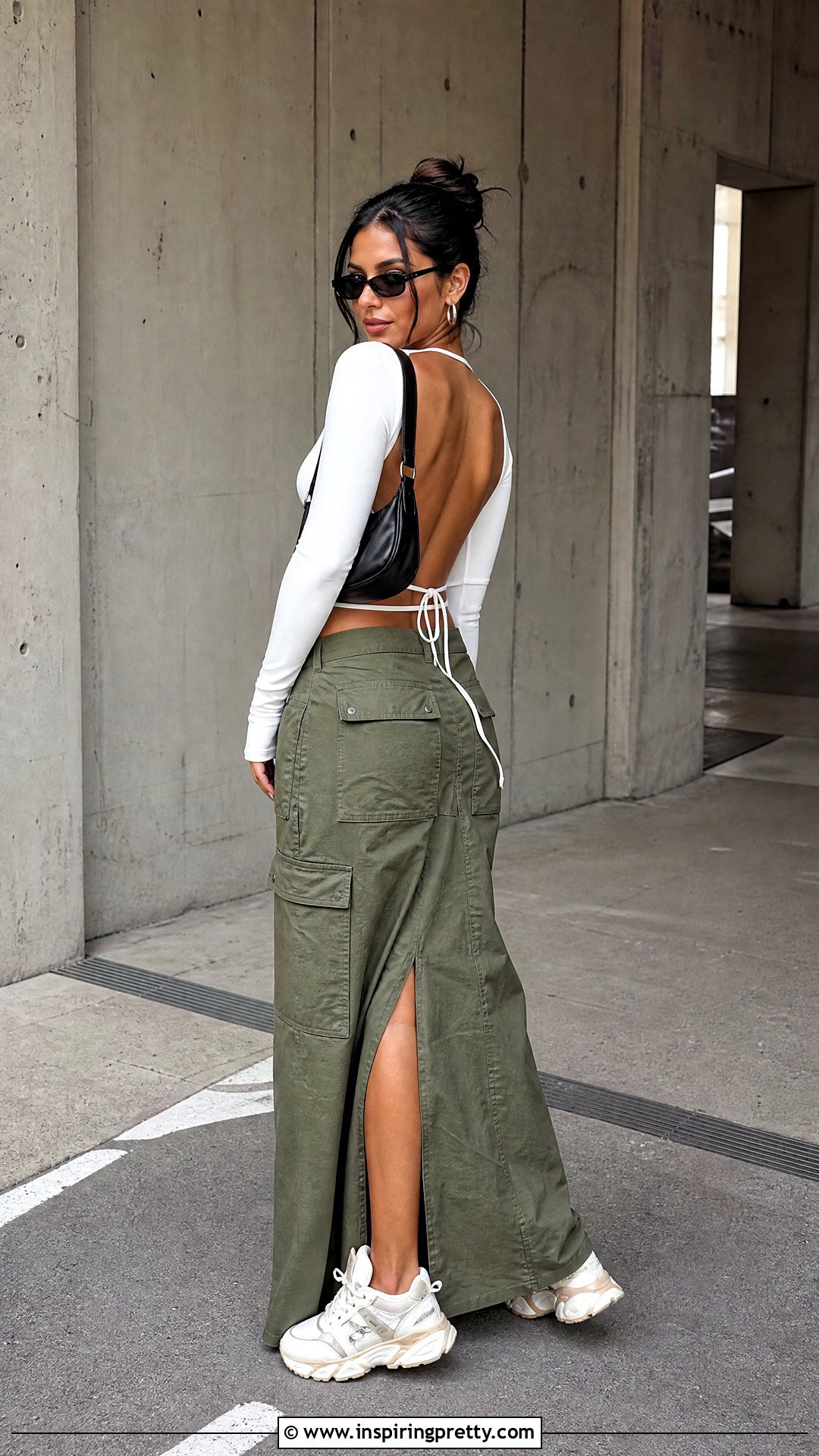 Backless Top With Cargo Maxi Skirt - 50 backless top outfit ideas