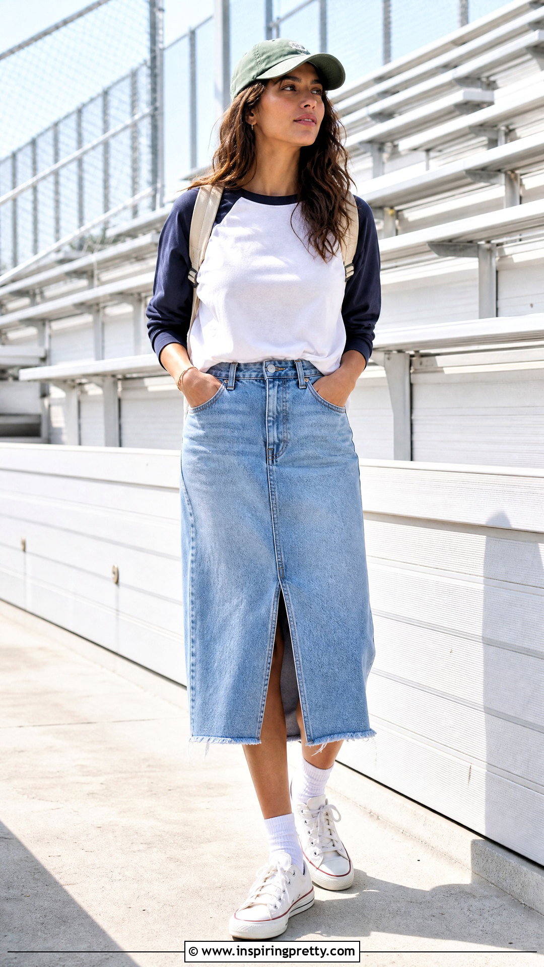 Baggy Baseball Tee With Denim Skirt - 50 baggy top outfit ideas