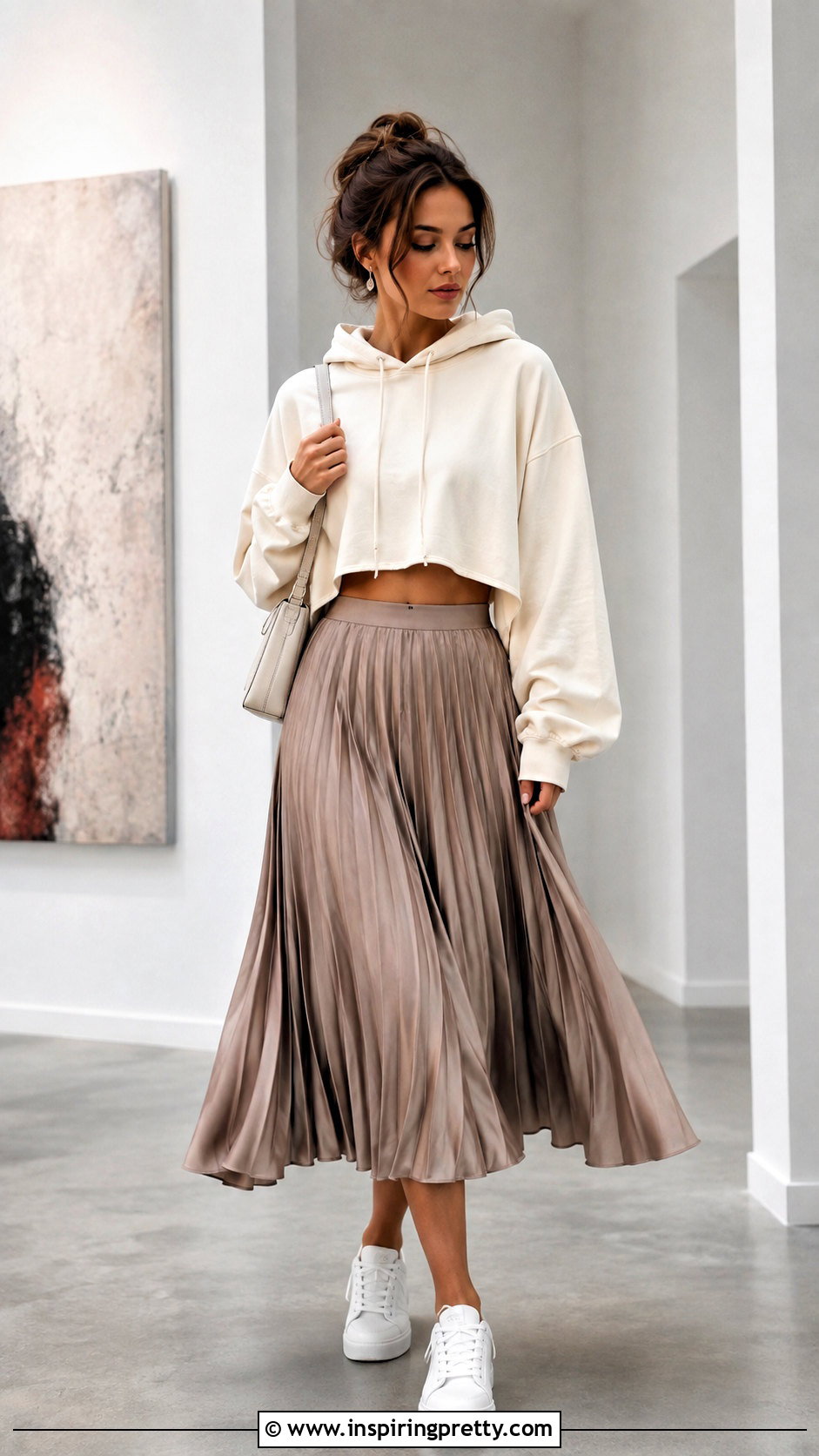 Baggy Crop Top Hoodie With Pleated Midi Skirt - 25 Baggy Crop Top Hoodie outfit ideas