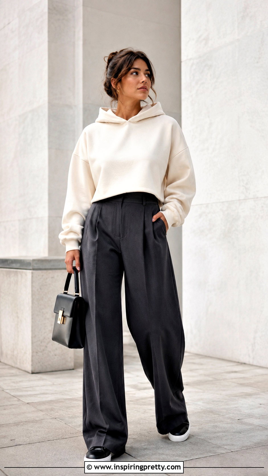 Baggy Crop Top Hoodie With Wide Leg Trousers - 25 Baggy Crop Top Hoodie outfit ideas