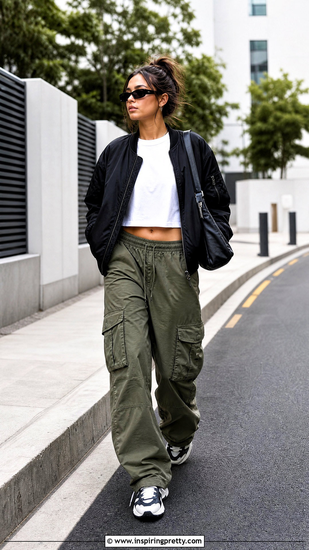 Baggy Crop Top With Bomber Jacket - 50 baggy crop top outfit ideas