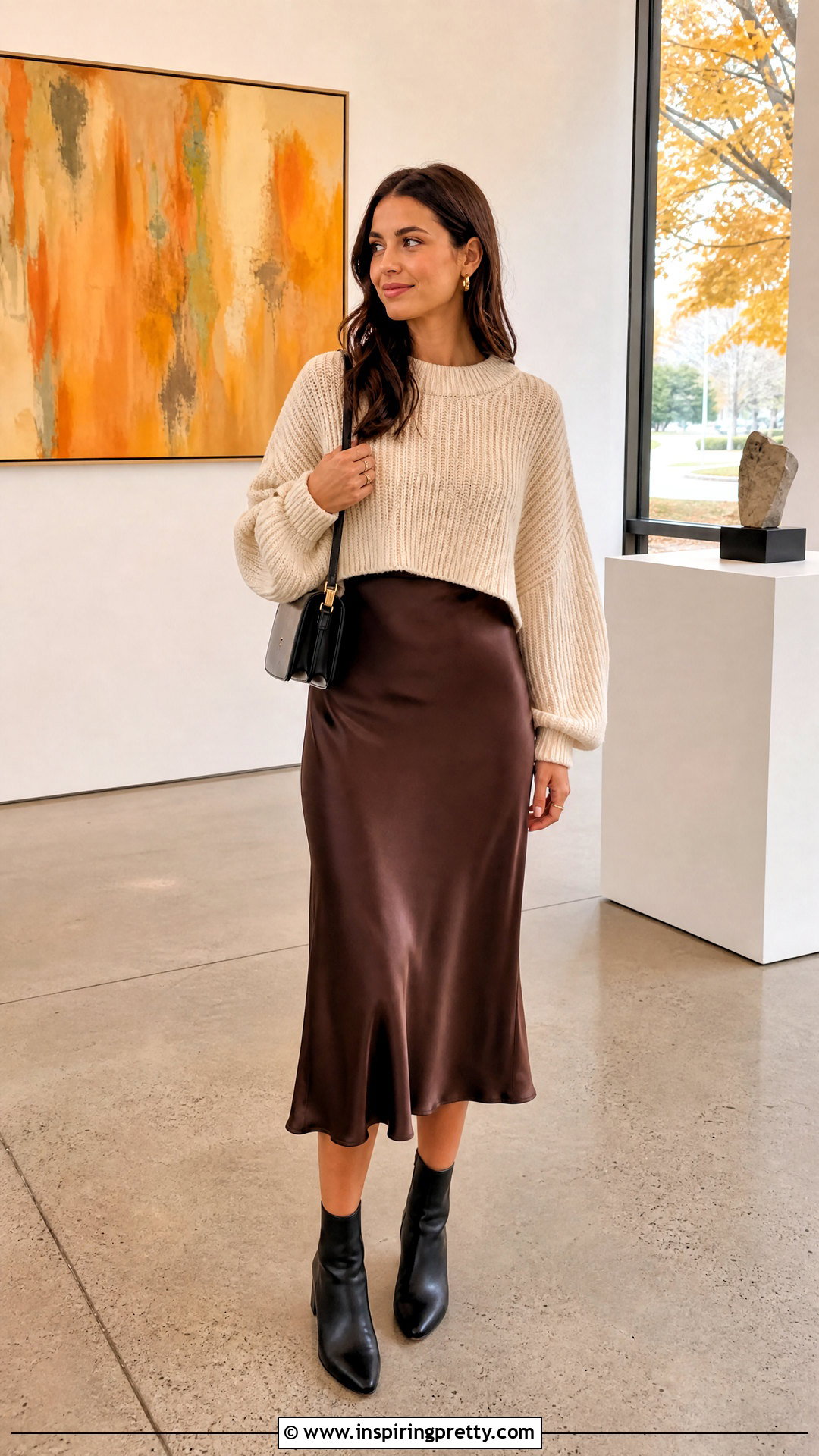 Baggy Cropped Sweater With Midi Skirt - 50 baggy crop top outfit ideas