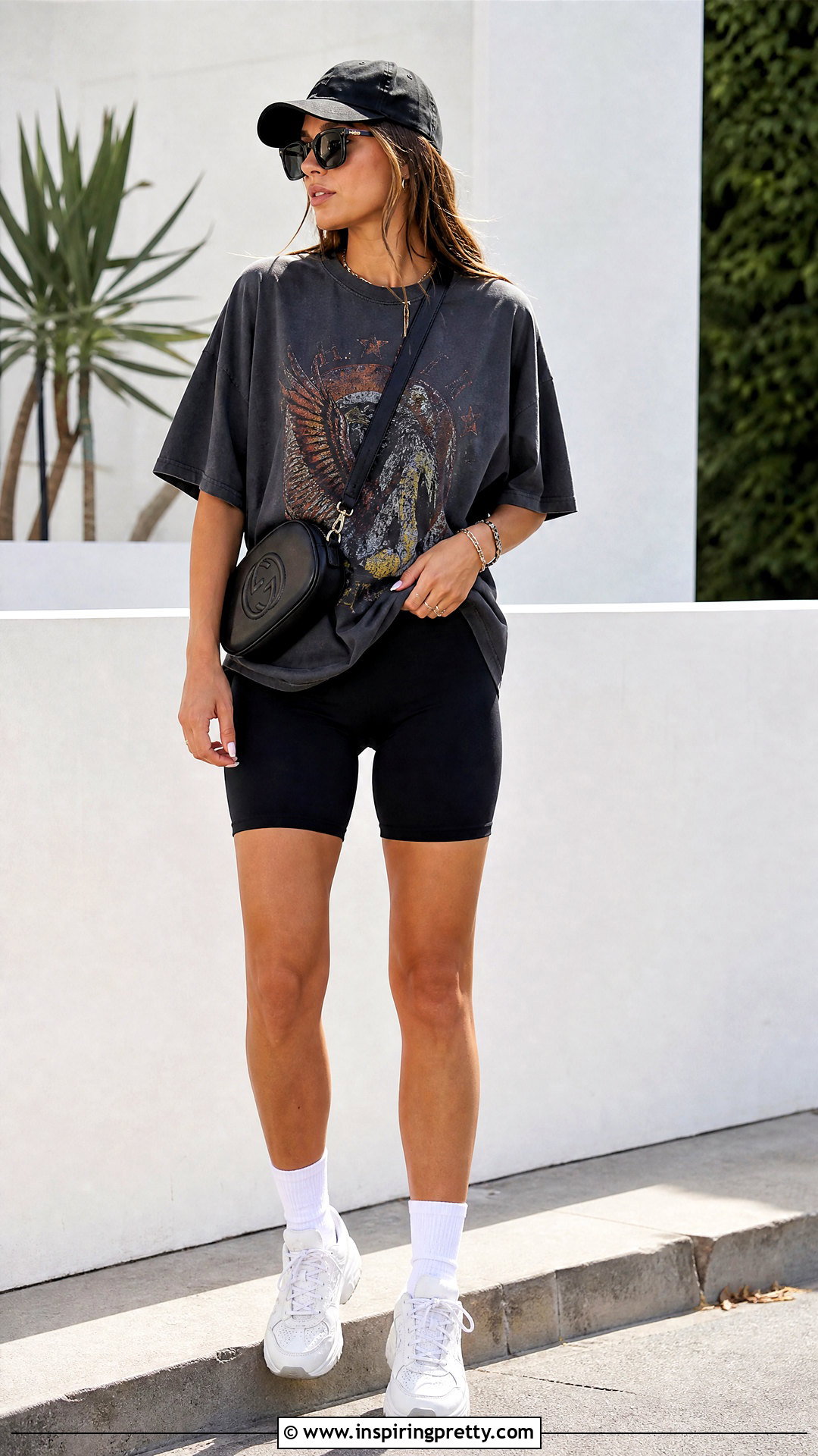 Baggy Graphic Tee With Biker Shorts - 50 baggy top outfit ideas
