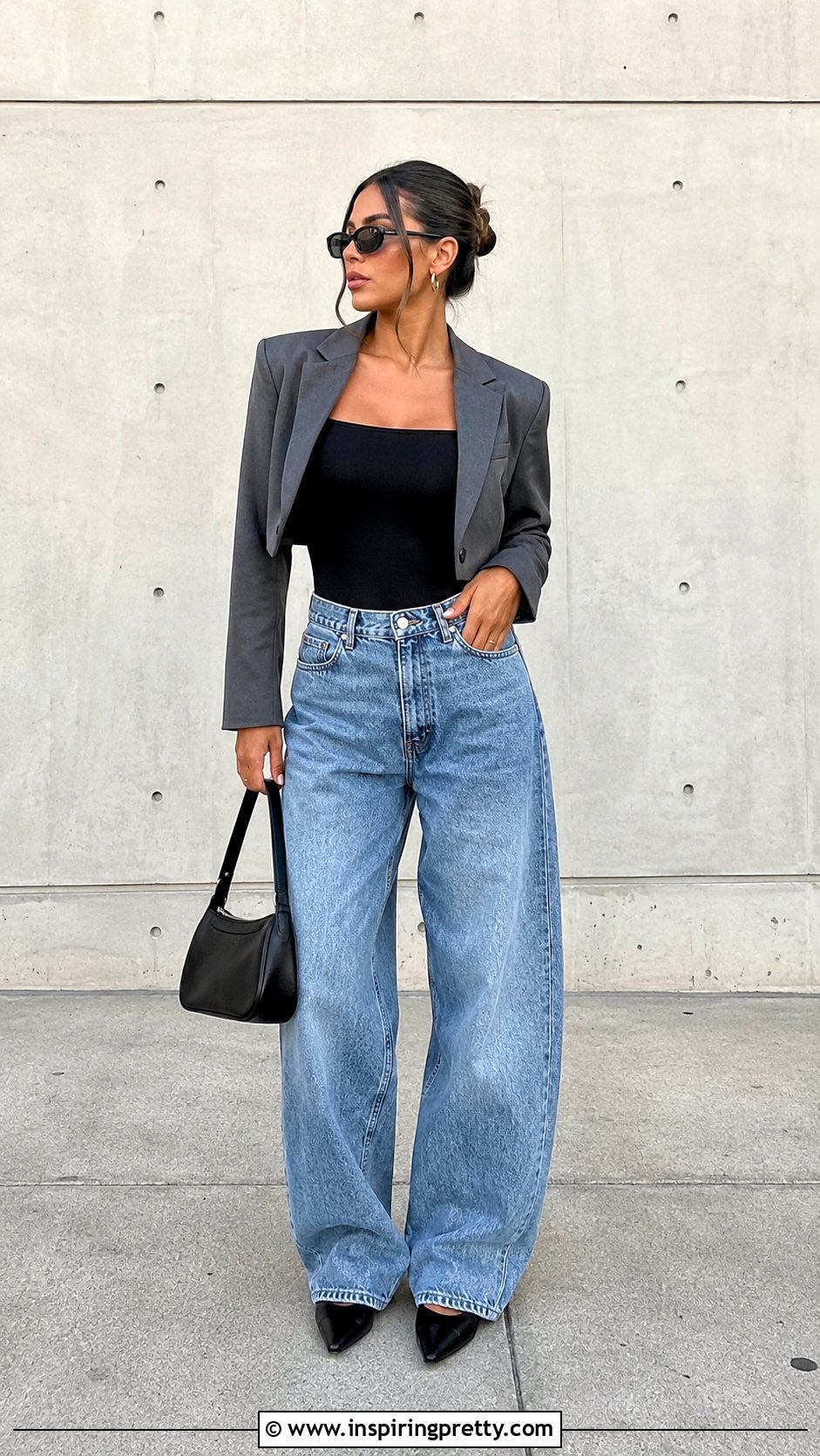 Baggy Jeans And Fitted Bodysuit Outfit - 50 Jeans And Top Outfit ideas