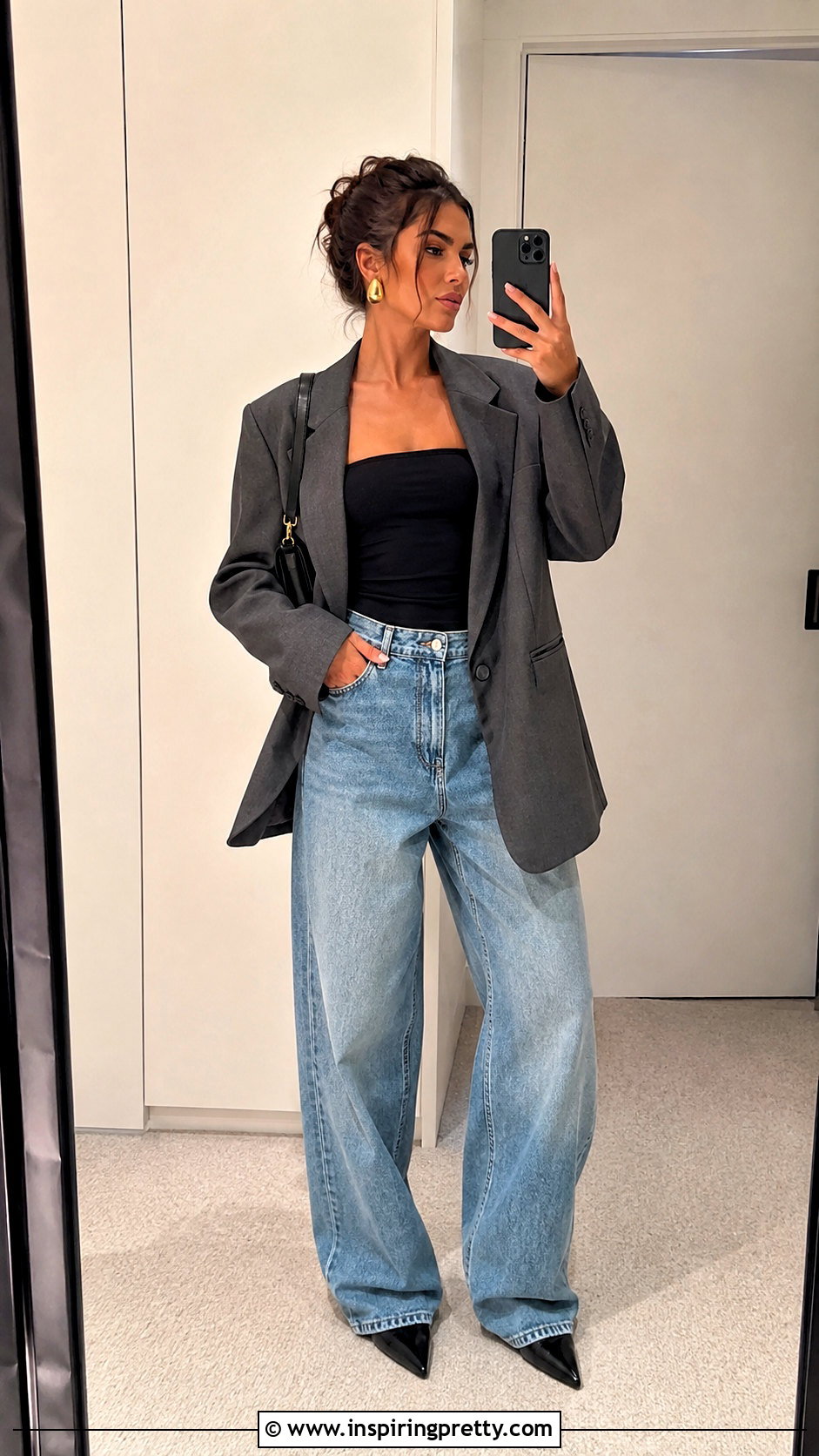Baggy Jeans And Tube Top With Blazer - 50 jeans and a nice top night out