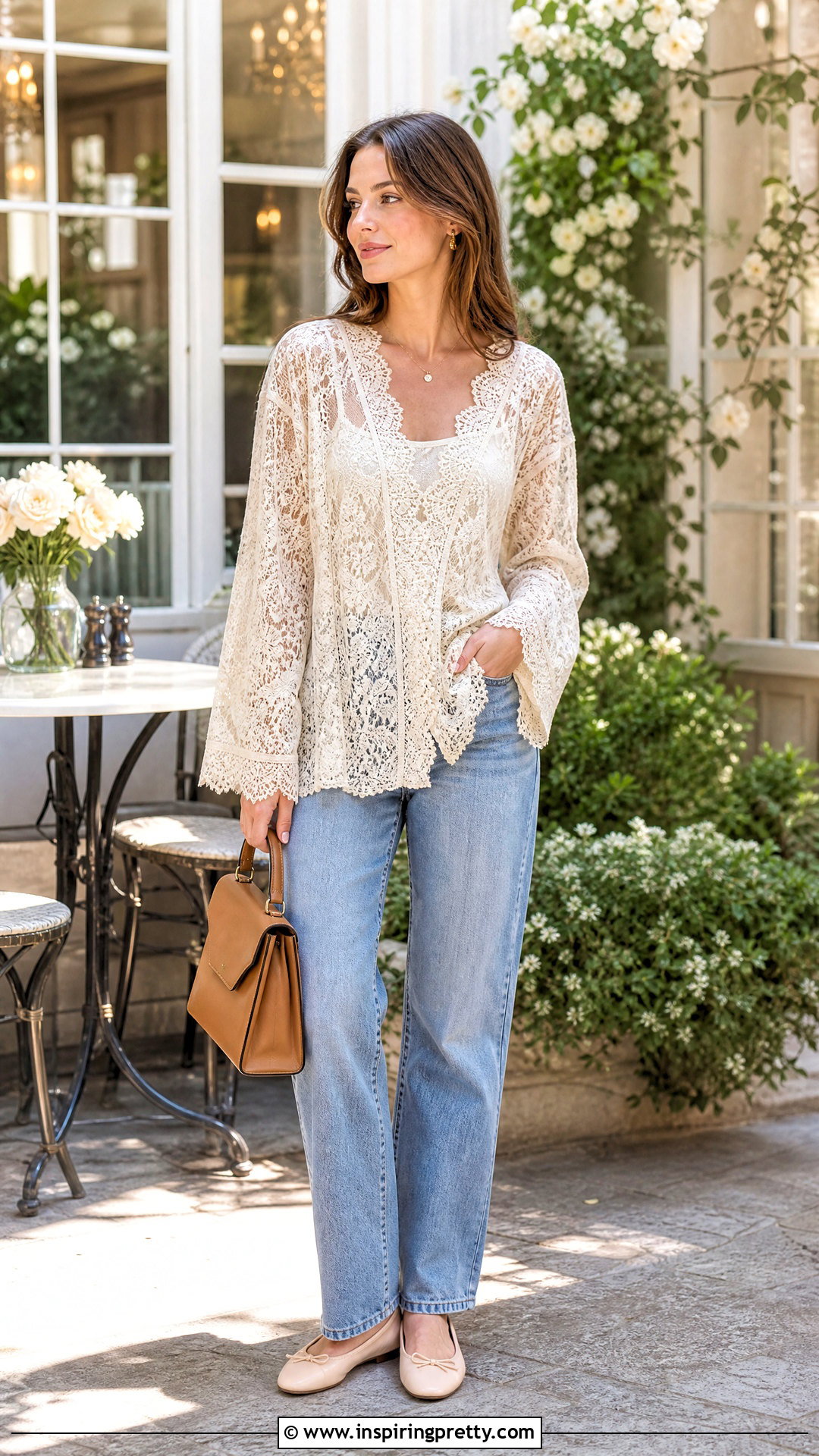 Baggy Lace Blouse With Relaxed Jeans - 50 baggy top outfit ideas